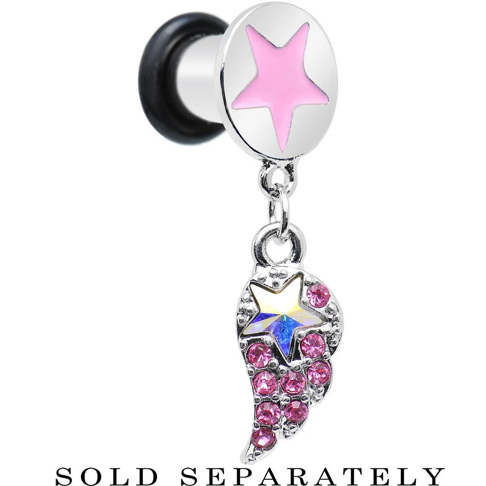 Pink Gem Angel Wing and Pink Star Single Flare Dangle Plug Sizes 5mm to 14mm - Image 6