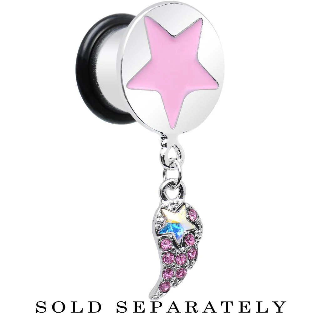 Pink Gem Angel Wing and Pink Star Single Flare Dangle Plug Sizes 5mm to 14mm - Image 7