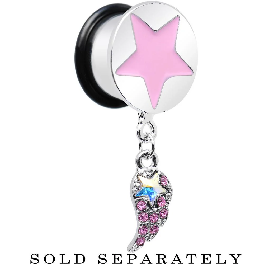 Pink Gem Angel Wing and Pink Star Single Flare Dangle Plug Sizes 5mm to 14mm - Image 8