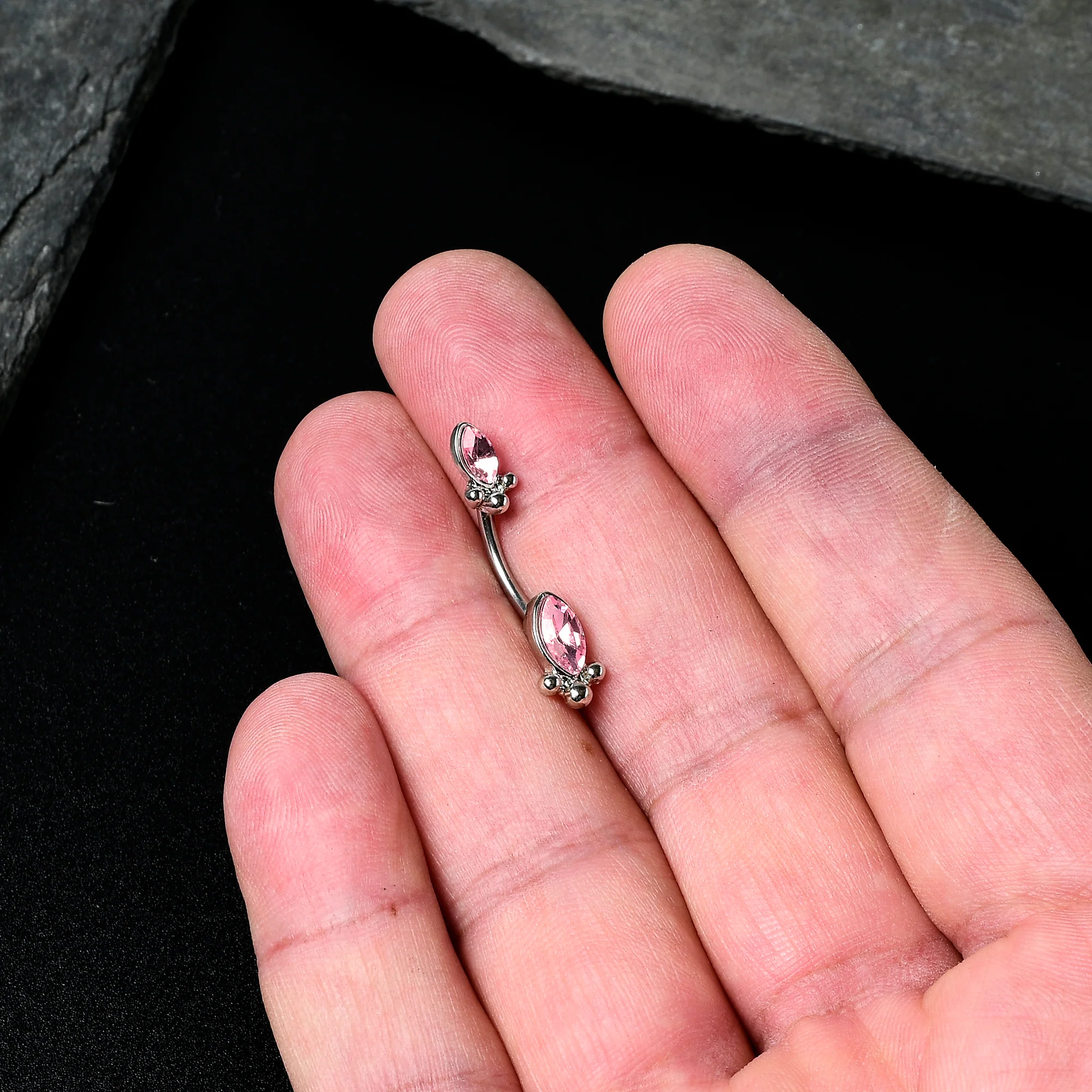 Pink Gem Art Deco Ovals Double Mount Belly Ring - Image 2
