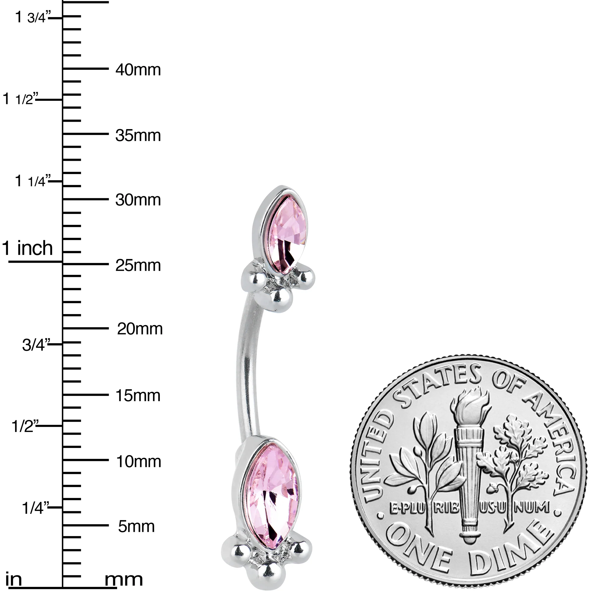 Pink Gem Art Deco Ovals Double Mount Belly Ring - Image 3