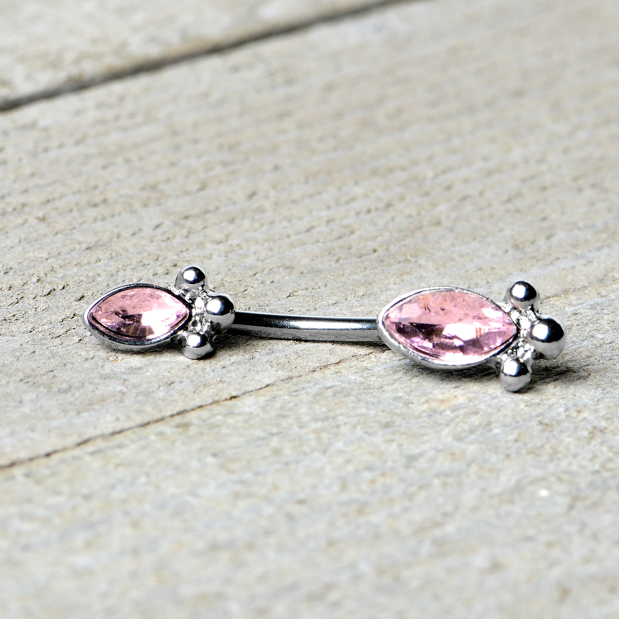 Pink Gem Art Deco Ovals Double Mount Belly Ring - Image 4