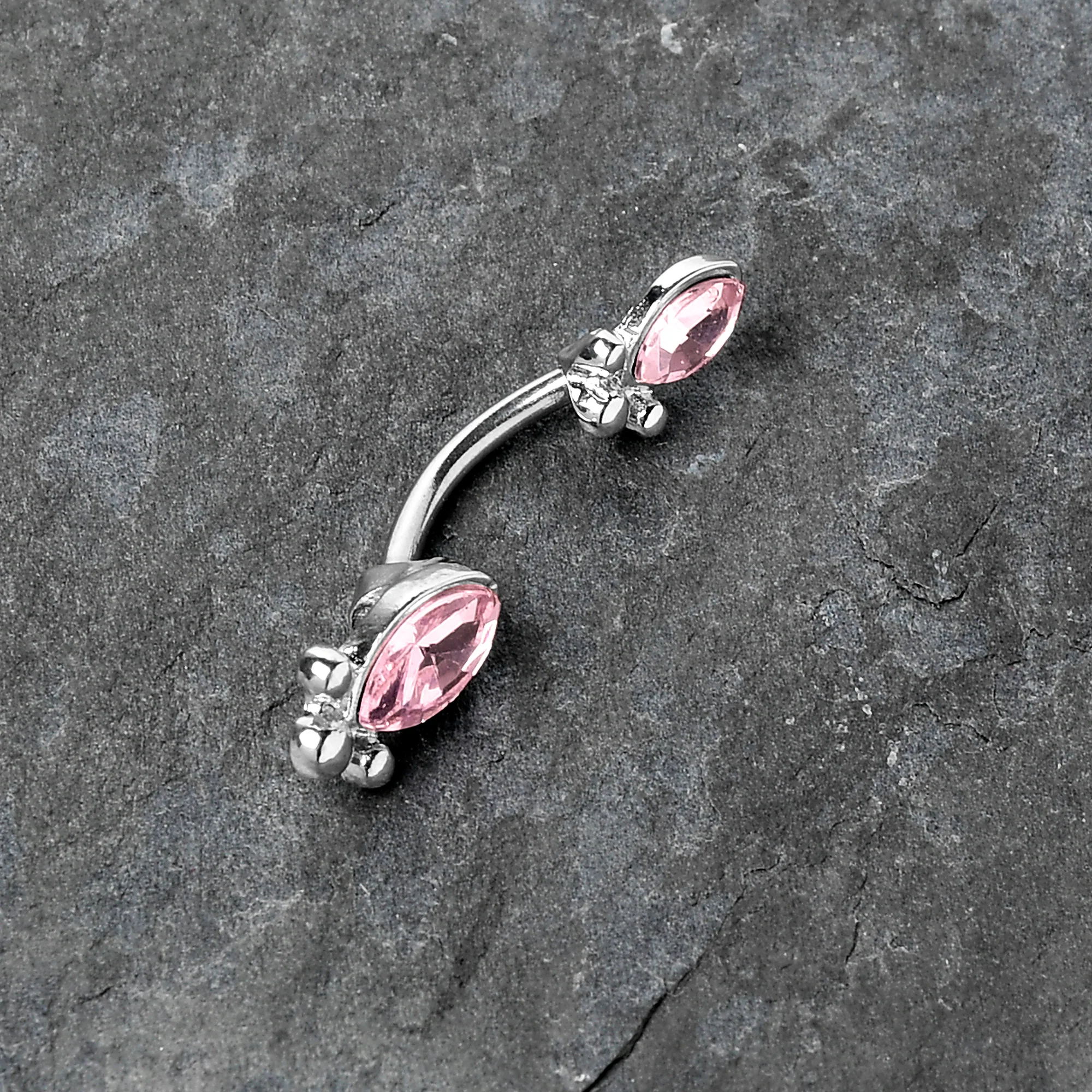 Pink Gem Art Deco Ovals Double Mount Belly Ring - Image 6