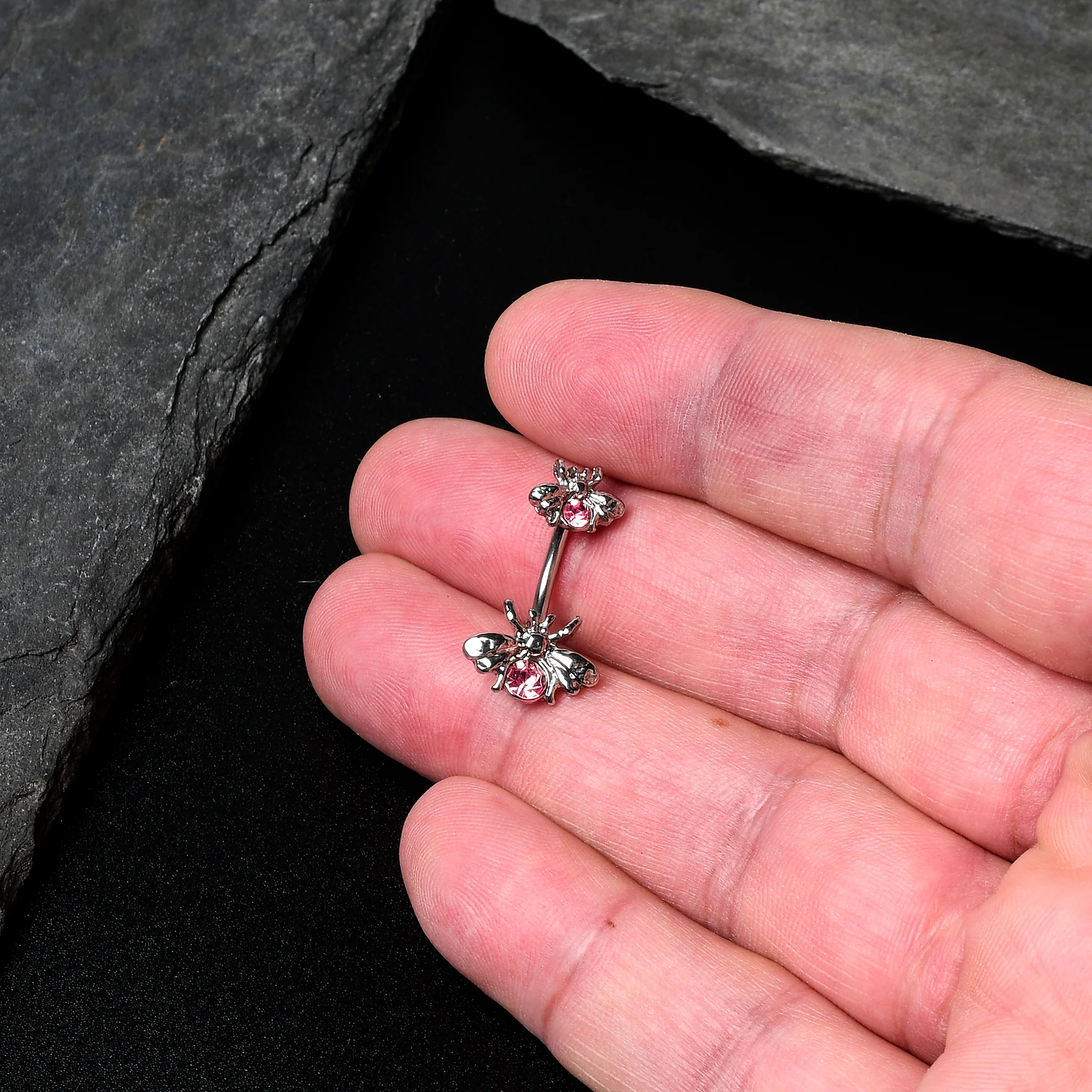 Pink Gem Bees Beautiful Insect Double Mount Belly Ring - Image 2