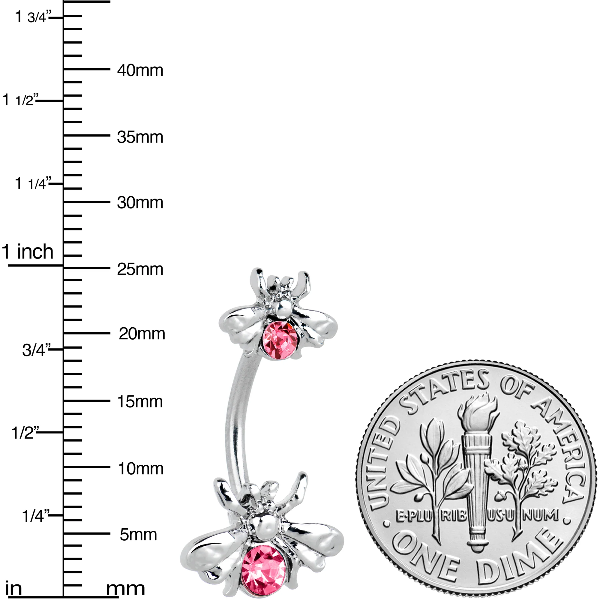 Pink Gem Bees Beautiful Insect Double Mount Belly Ring - Image 3