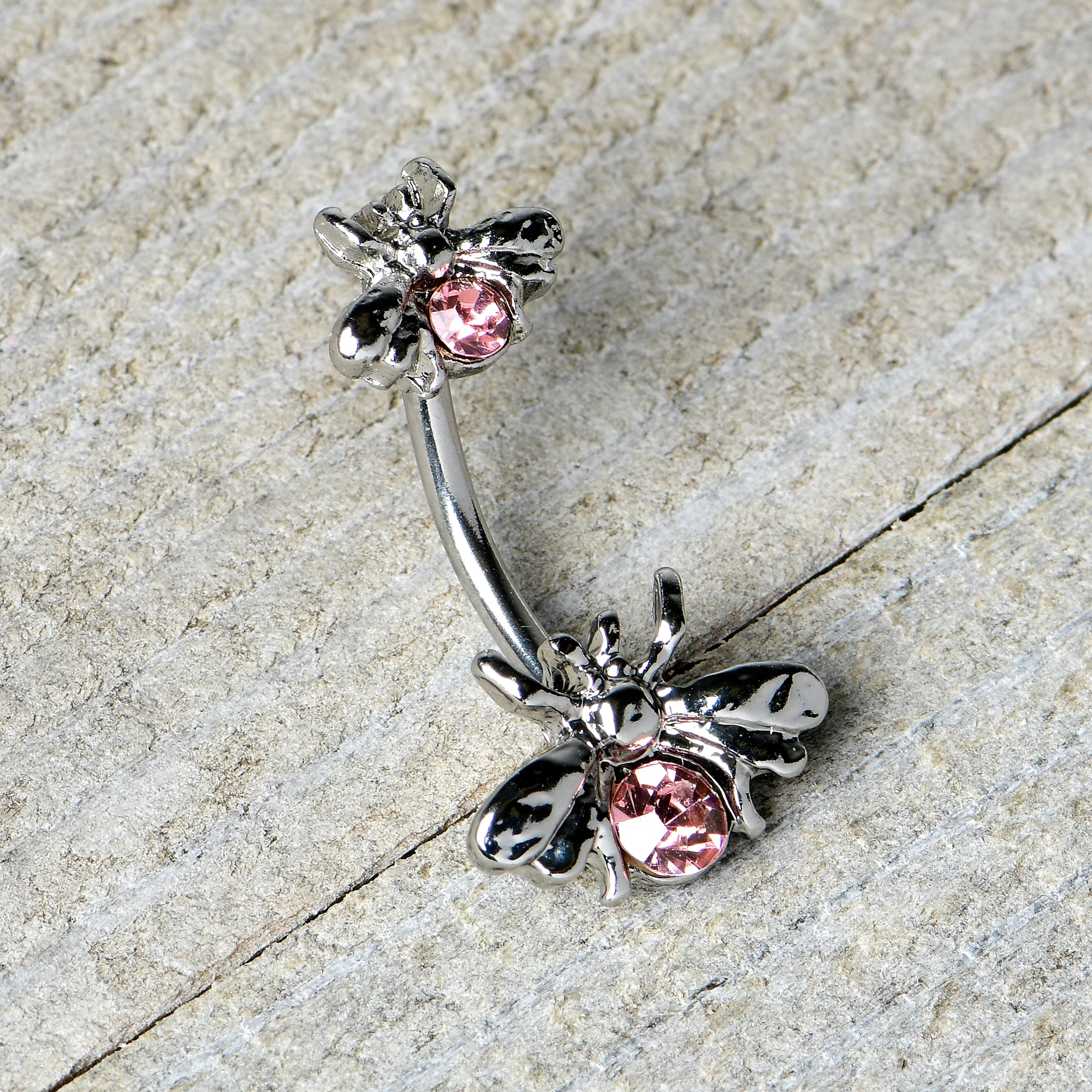 Pink Gem Bees Beautiful Insect Double Mount Belly Ring - Image 5