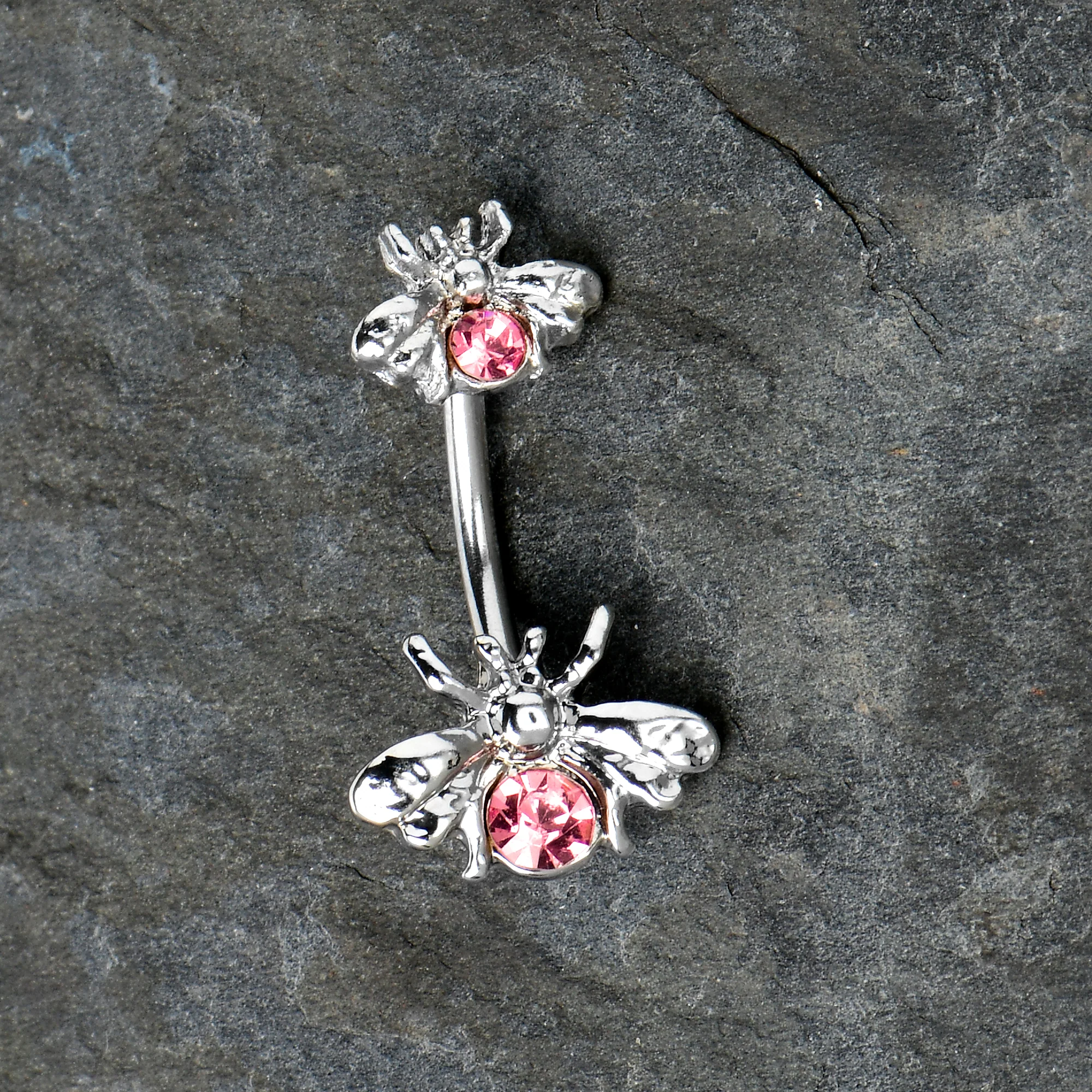 Pink Gem Bees Beautiful Insect Double Mount Belly Ring - Image 6