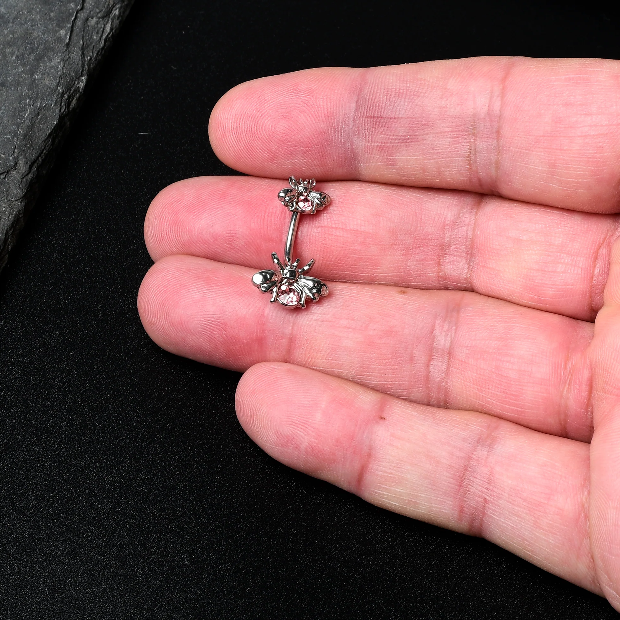 Pink Gem Bees Beautiful Insect Double Mount Belly Ring - Image 7
