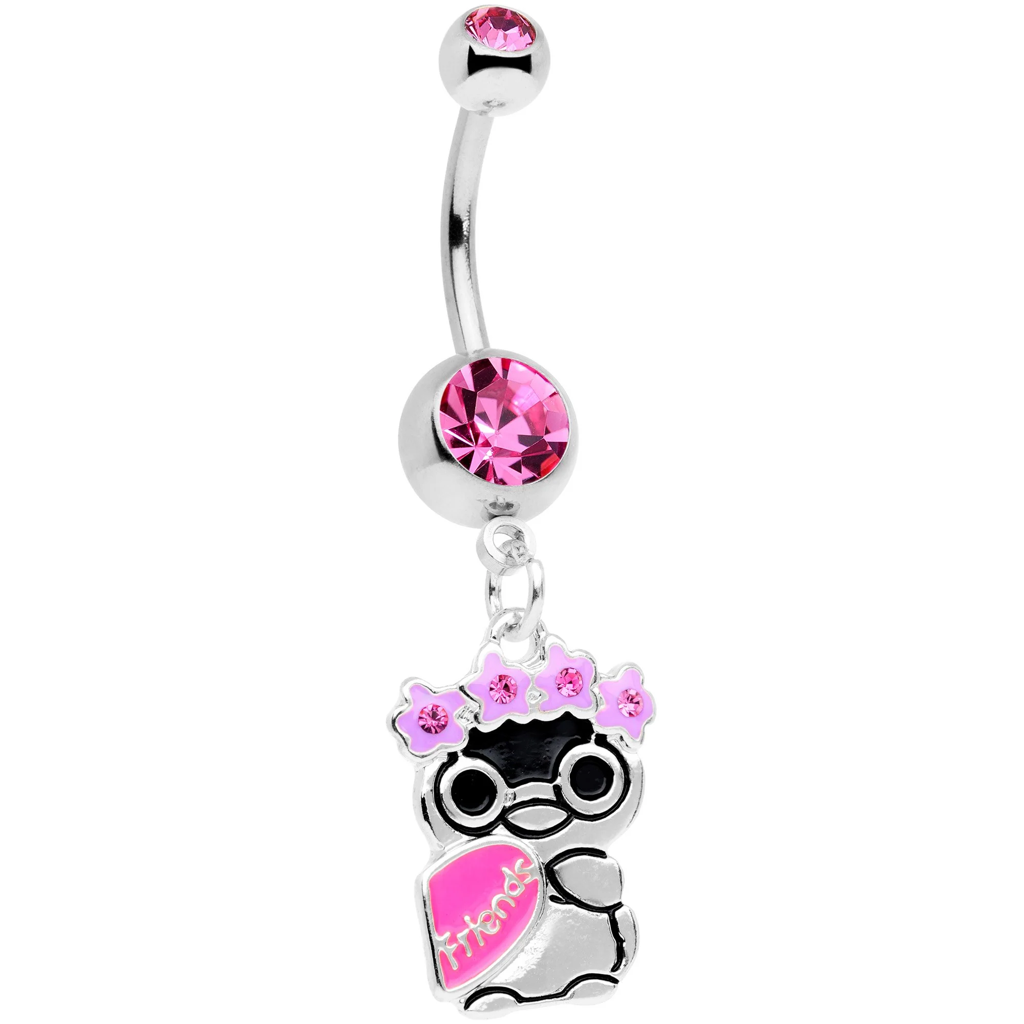 Pink Gem BFF Penguins Dangle Belly Ring Set - Image 3