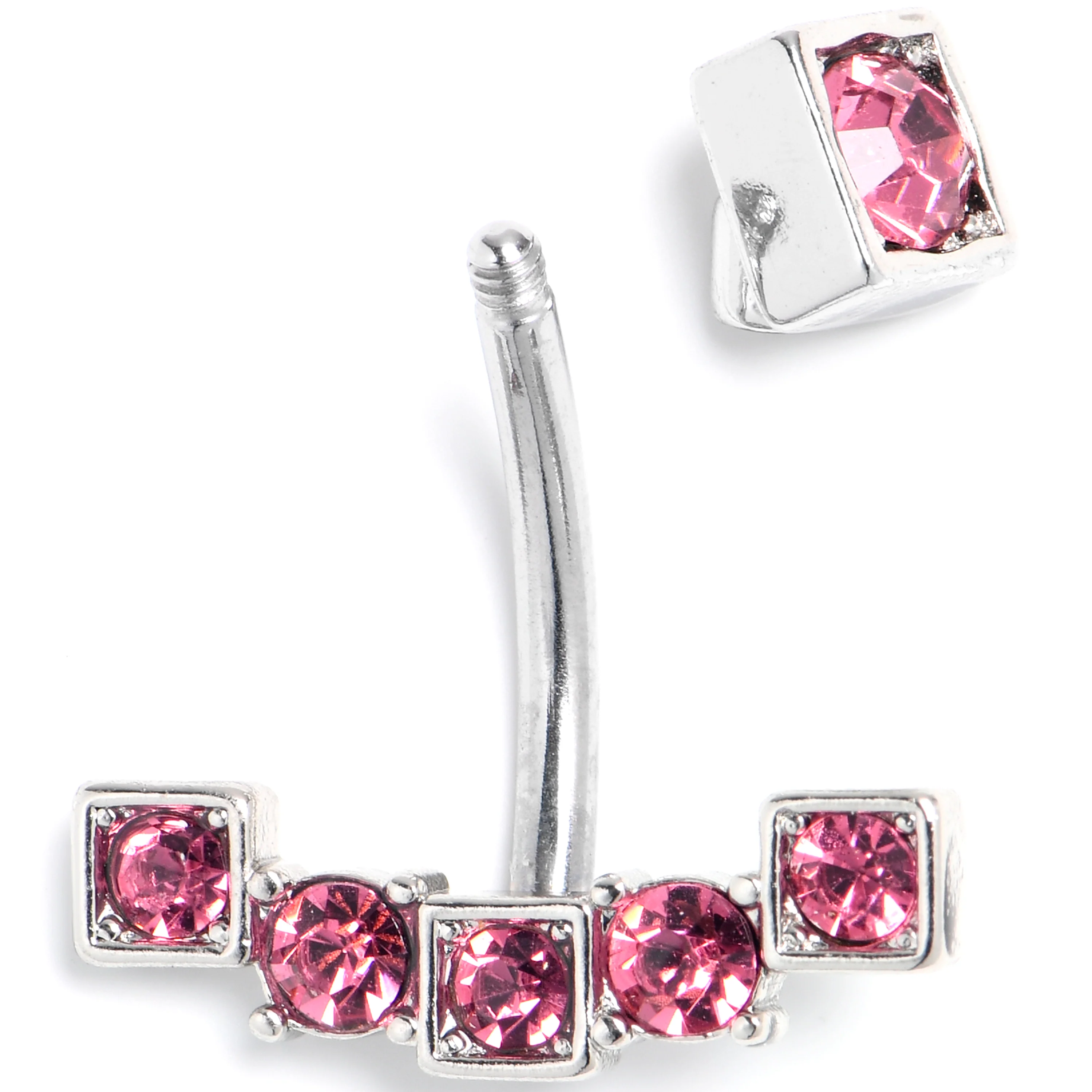 Pink Gem Blocky Arch Double Mount Belly Ring - Image 2