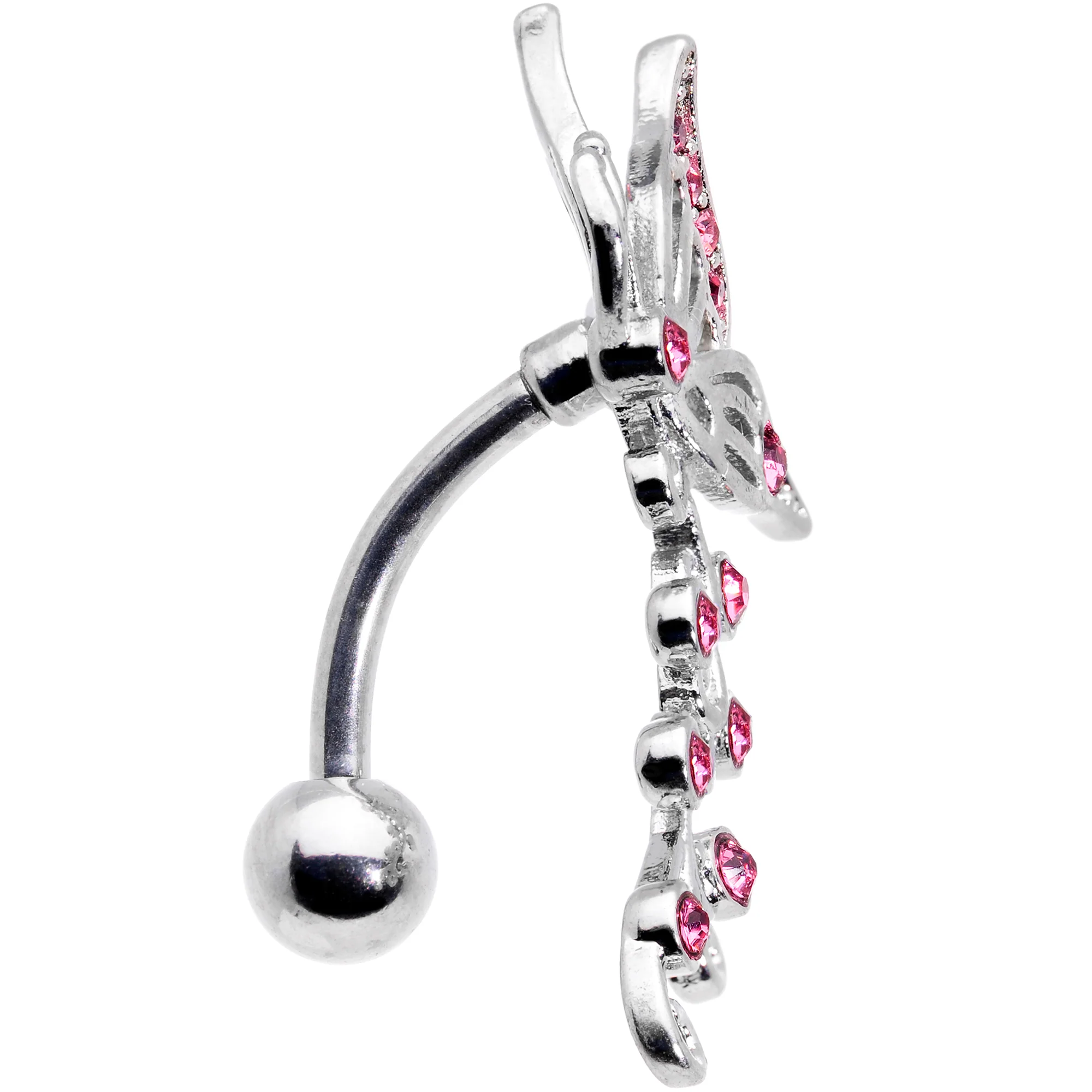 Pink Gem Butterfly Flower Garland Top Mount Belly Ring - Image 3