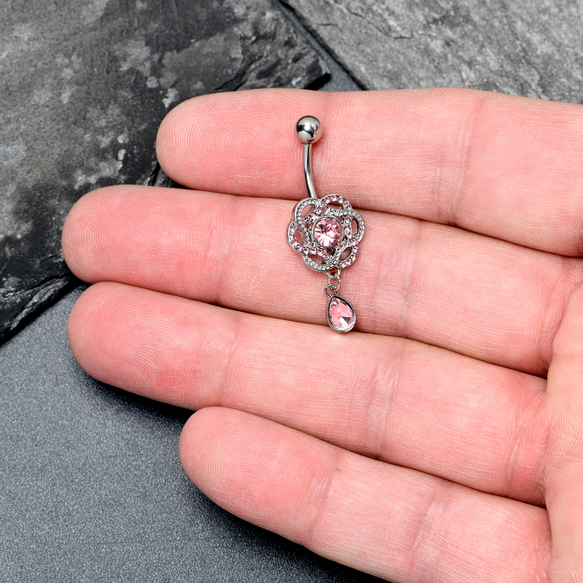 Pink Gem Celtic Knot Elegance Dangle Belly Ring - Image 3