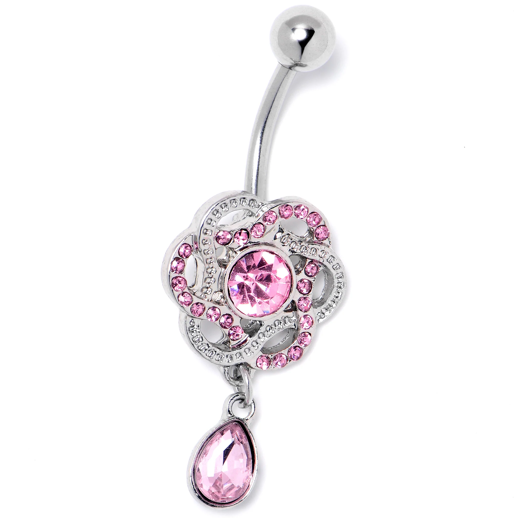 Pink Gem Celtic Knot Elegance Dangle Belly Ring - Image 4