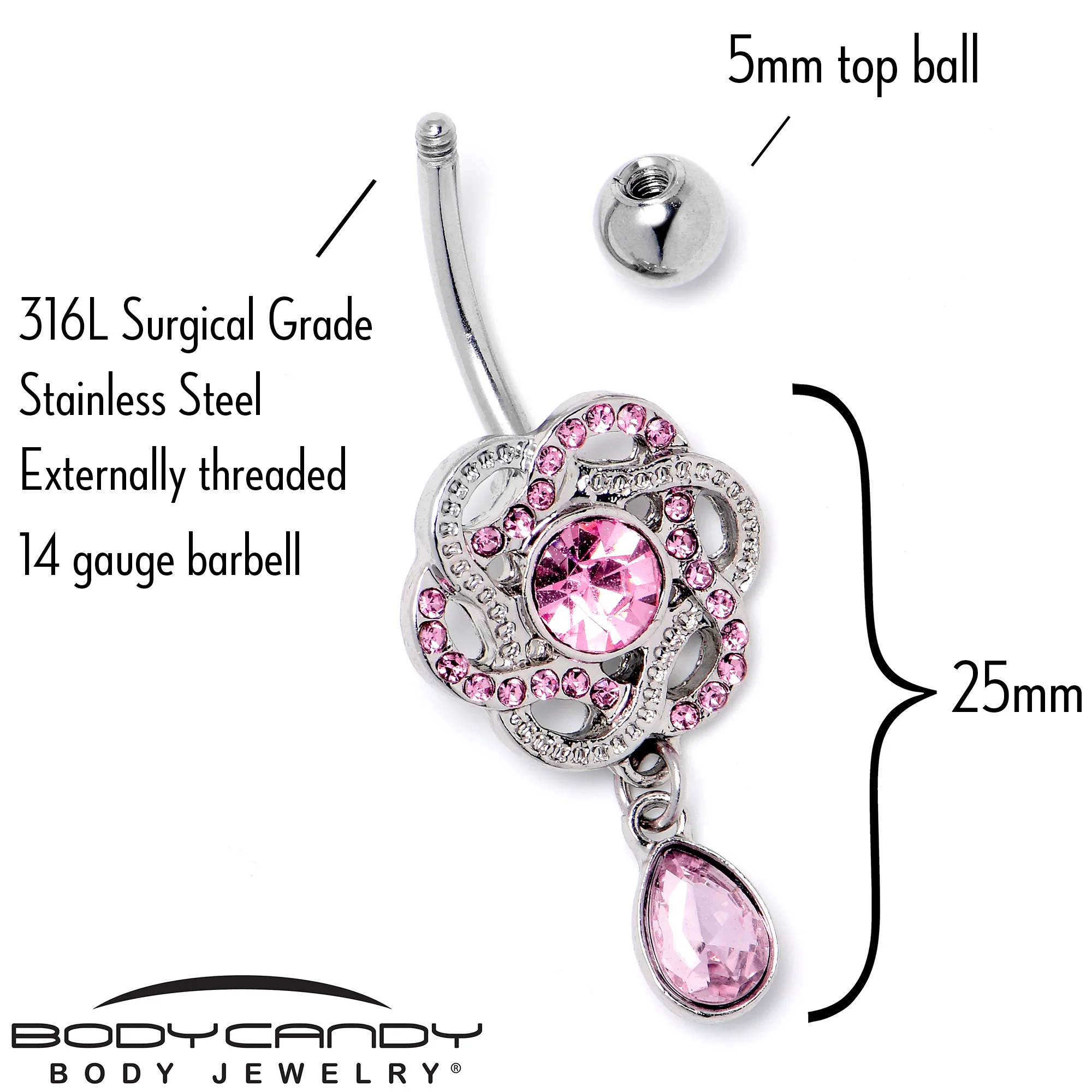 Pink Gem Celtic Knot Elegance Dangle Belly Ring - Image 5