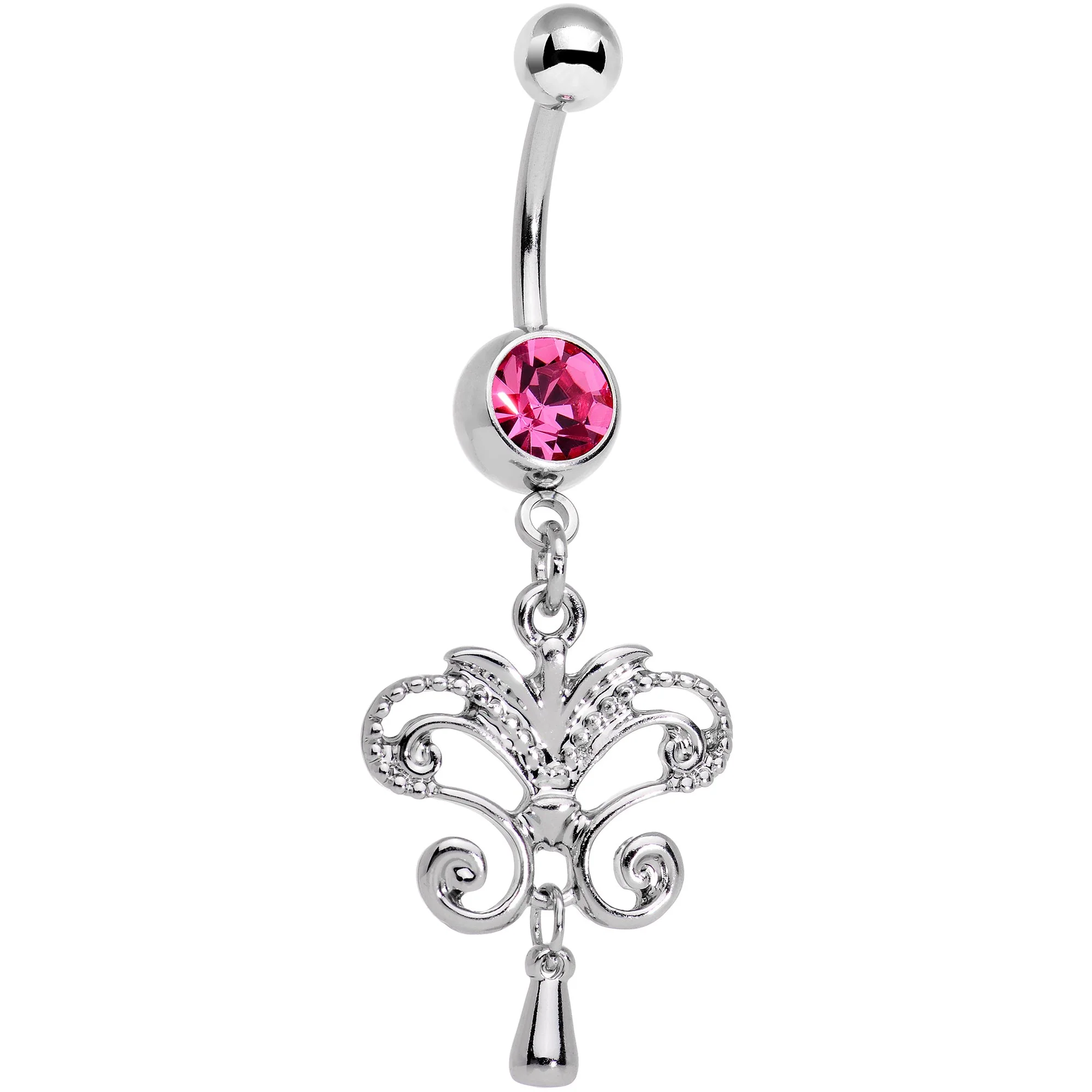 Pink Gem Chandelier Double Dangle Belly Ring