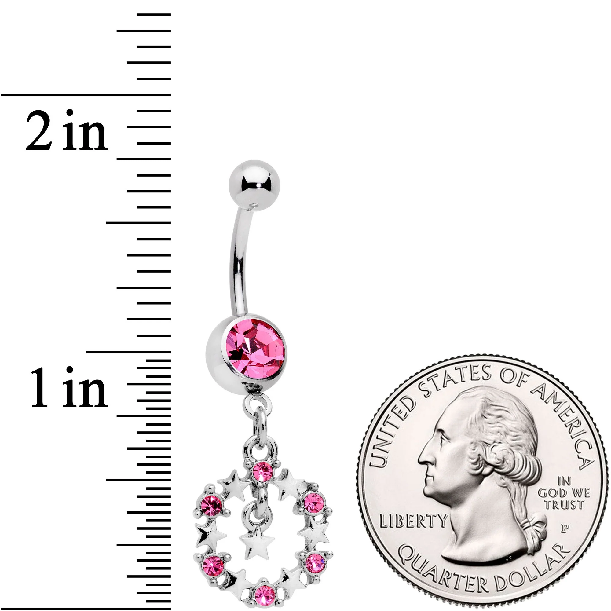 Pink Gem Constellation of Stars Dangle Belly Ring - Image 2