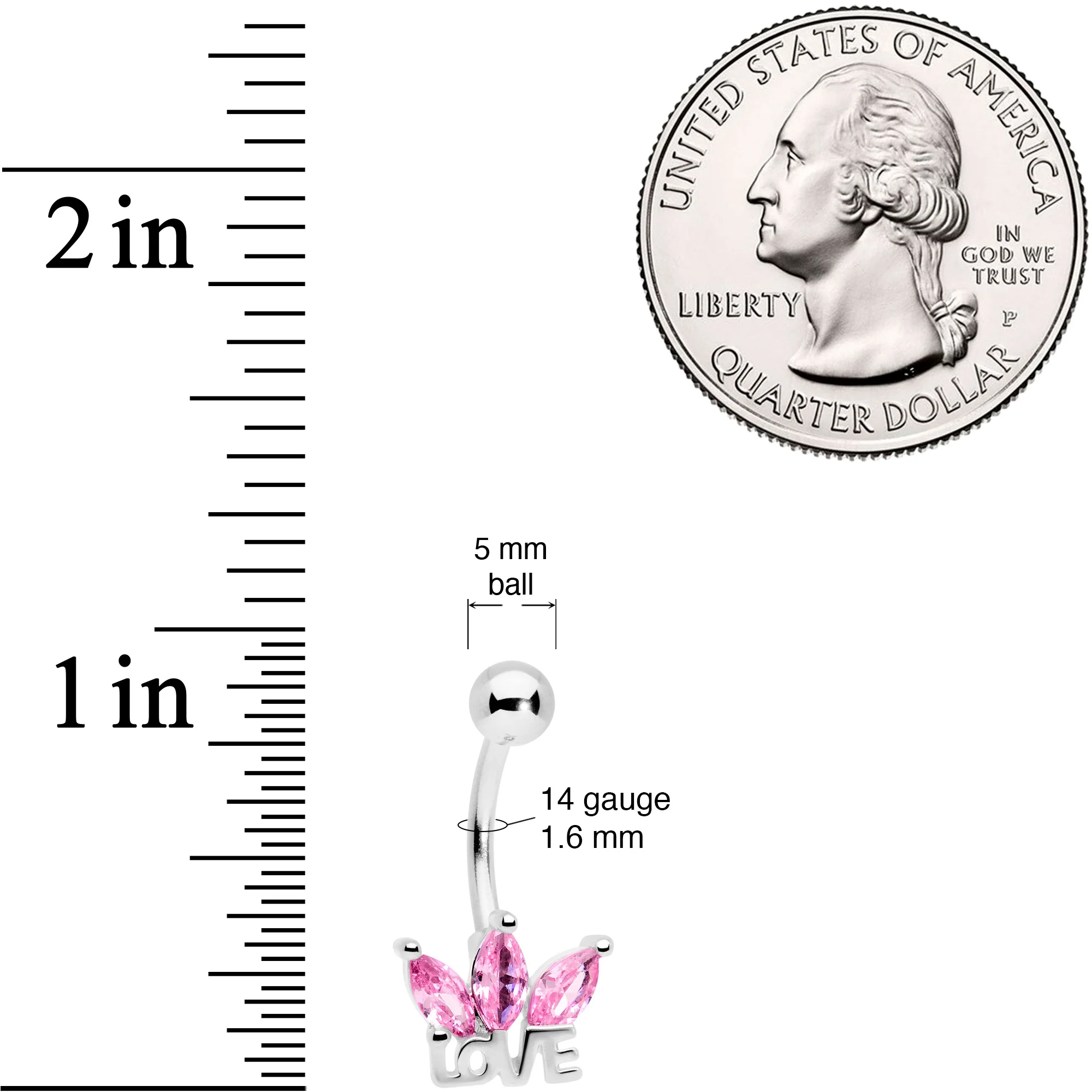 Pink Gem Crown of Love Belly Ring - Image 2