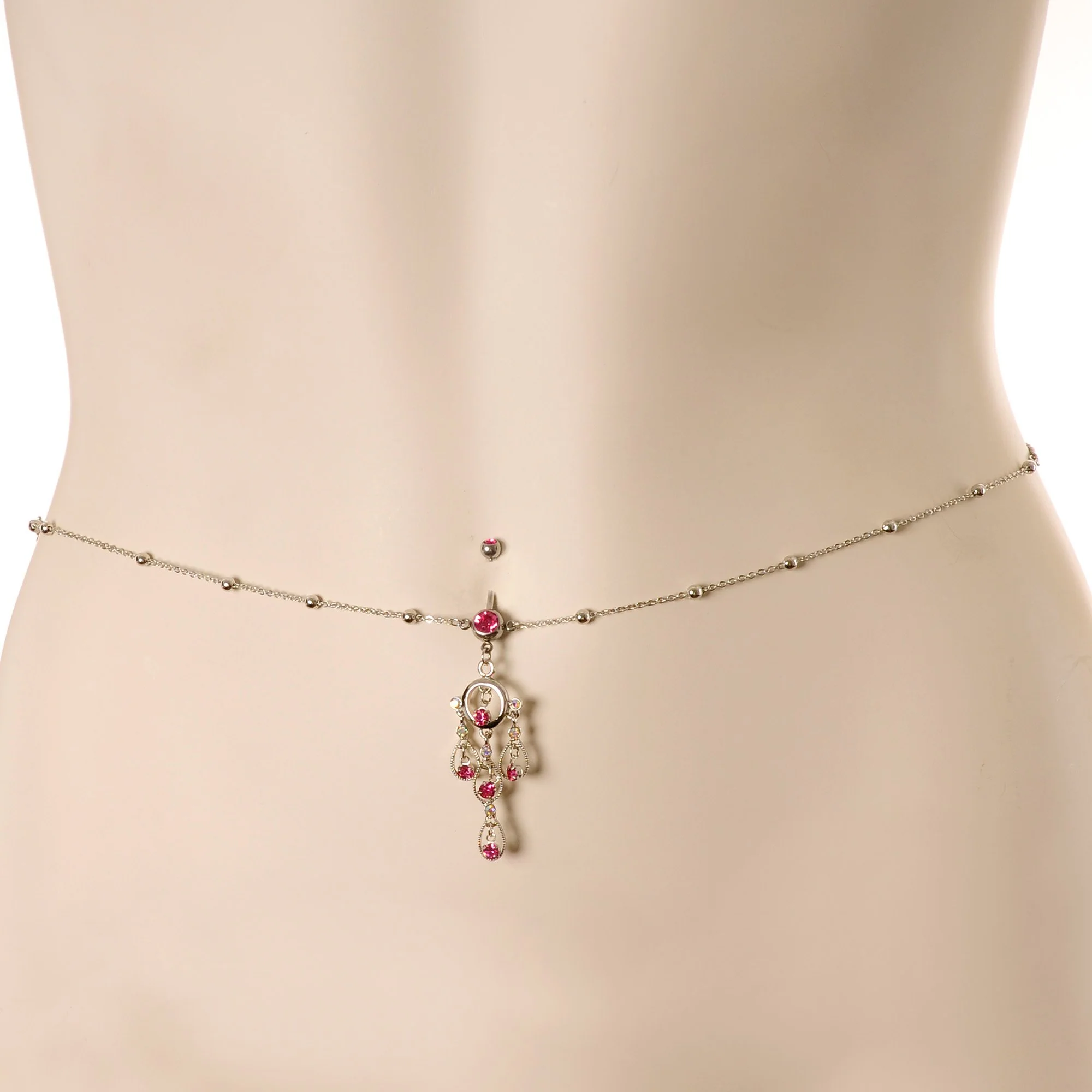 Pink Gem Dancing Queen Chandelier Dangle Belly Ring Belly Chain - Image 3