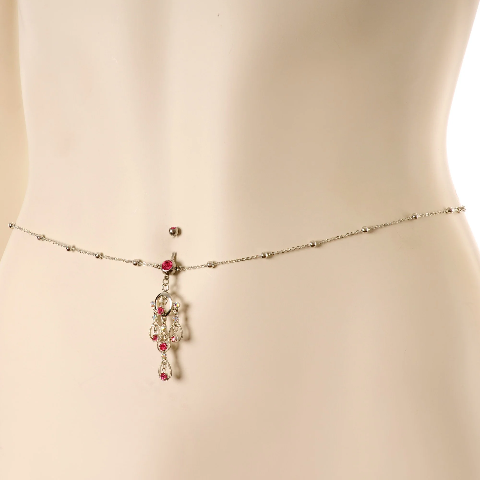 Pink Gem Dancing Queen Chandelier Dangle Belly Ring Belly Chain - Image 4
