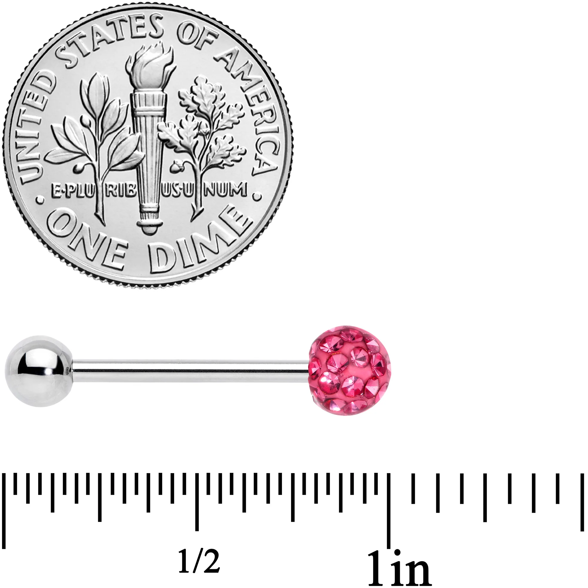 Pink Gem Disco Ball Internally Threaded Barbell Tongue Ring - Image 4