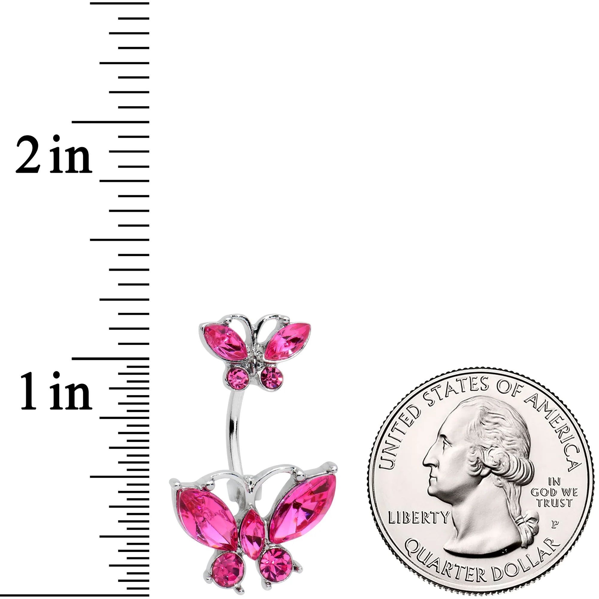 Pink Gem Double Butterfly Double Mount Belly Ring - Image 2