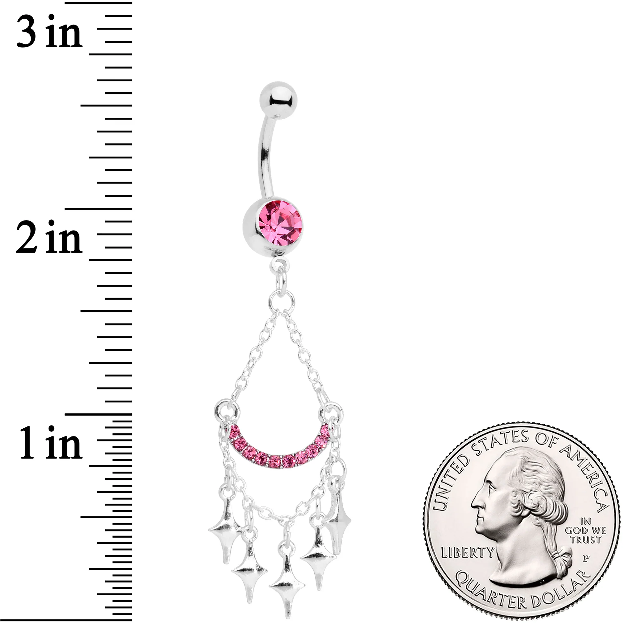 Pink Gem Double Drama Chandelier Dangle Belly Ring - Image 2