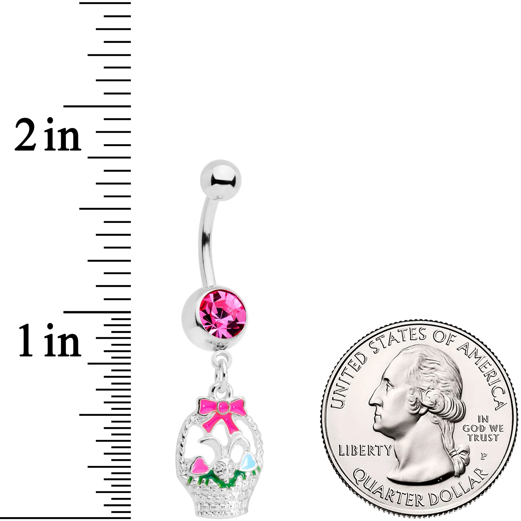Pink Gem Easter Basket Dangle Belly Ring - Image 2