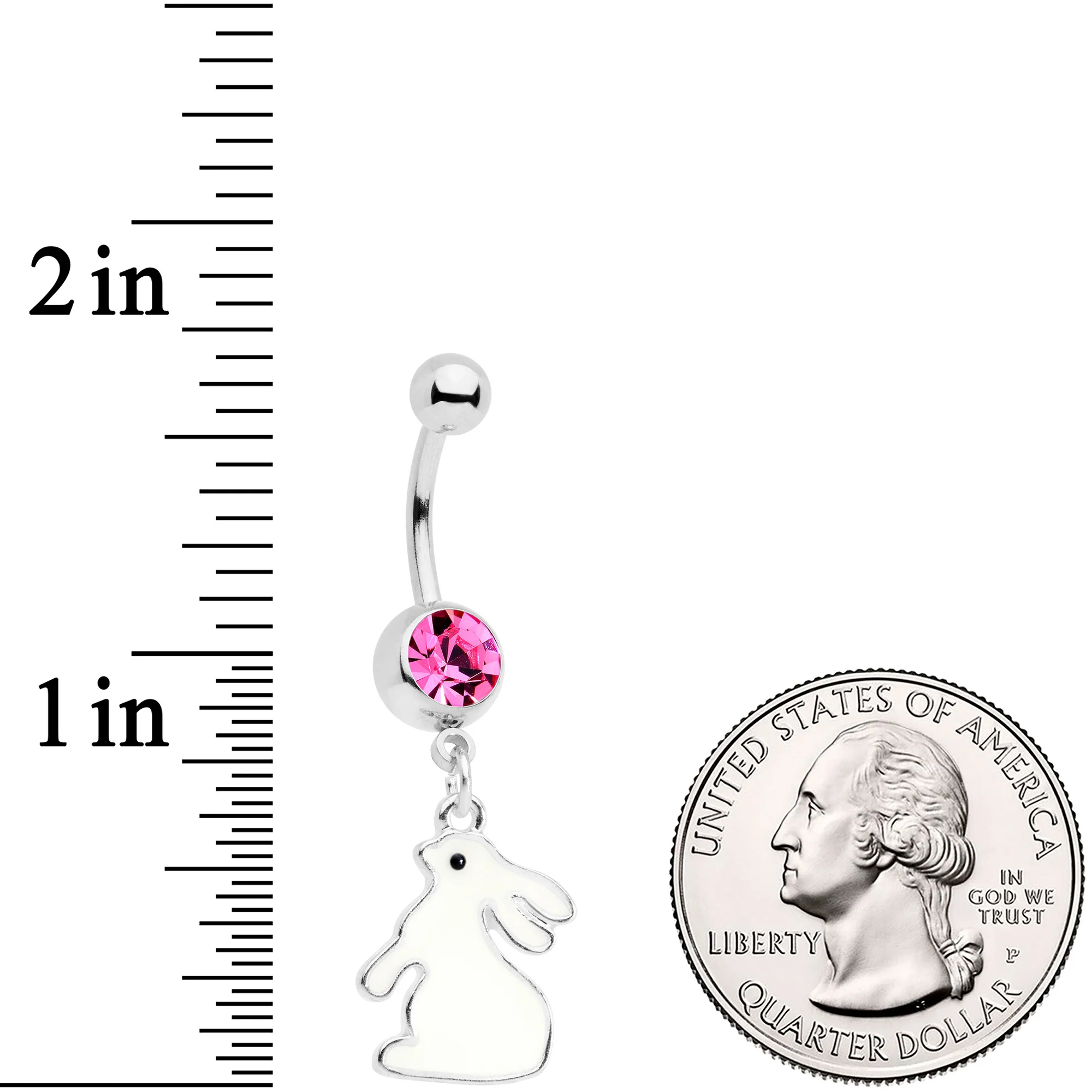 Pink Gem Easter Bunny Glow in the Dark Dangle Belly Ring - Image 3