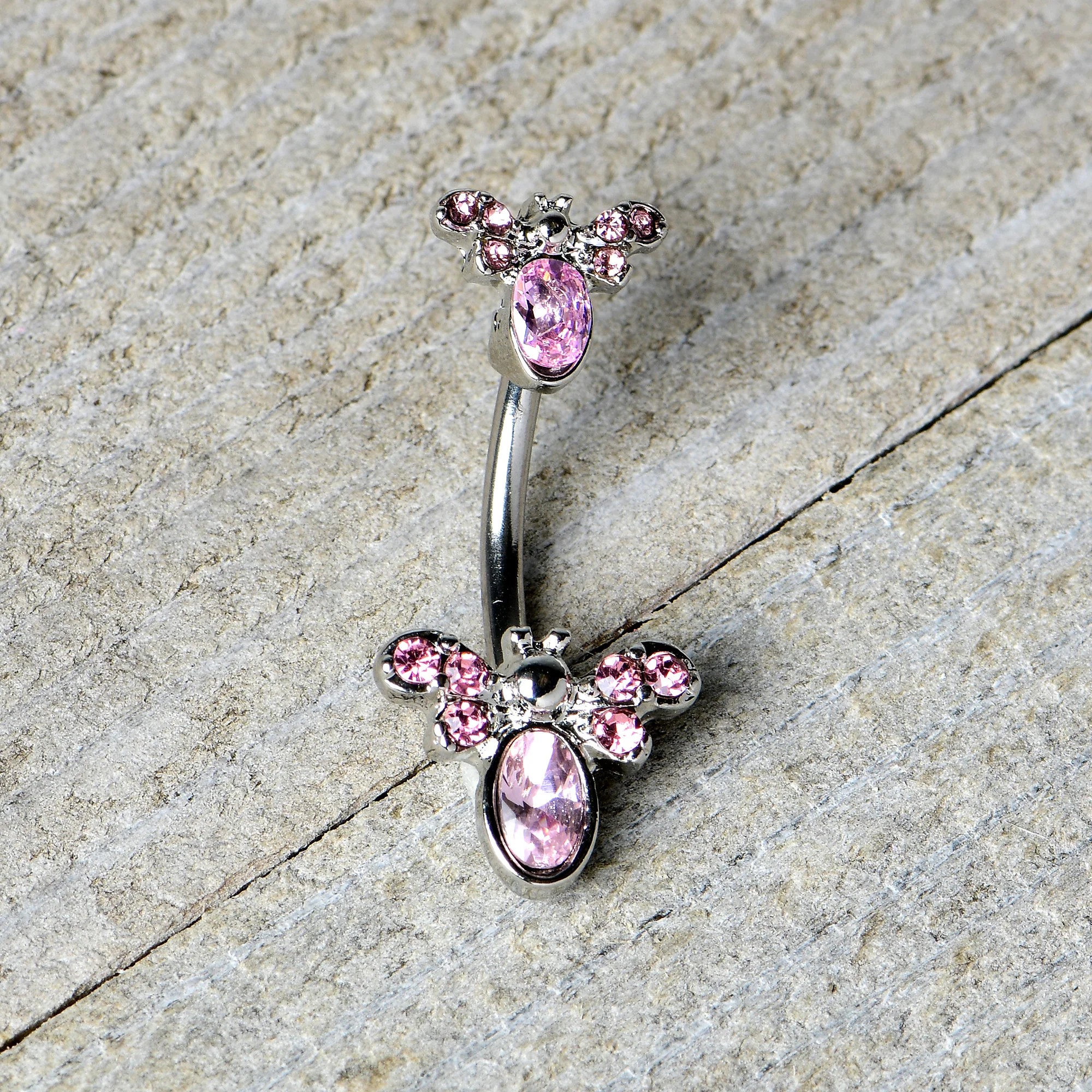 Pink Gem Fanciful Butterfly Double Mount Belly Ring - Image 5