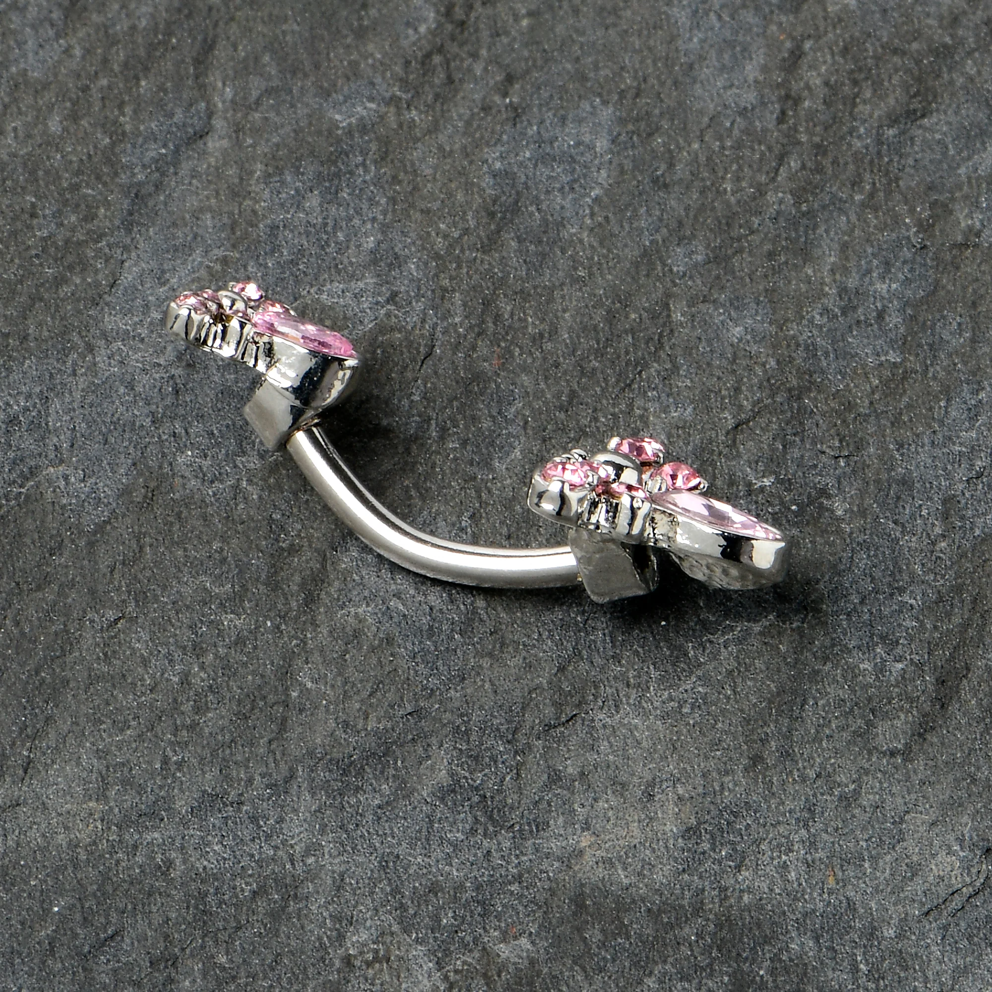 Pink Gem Fanciful Butterfly Double Mount Belly Ring - Image 6