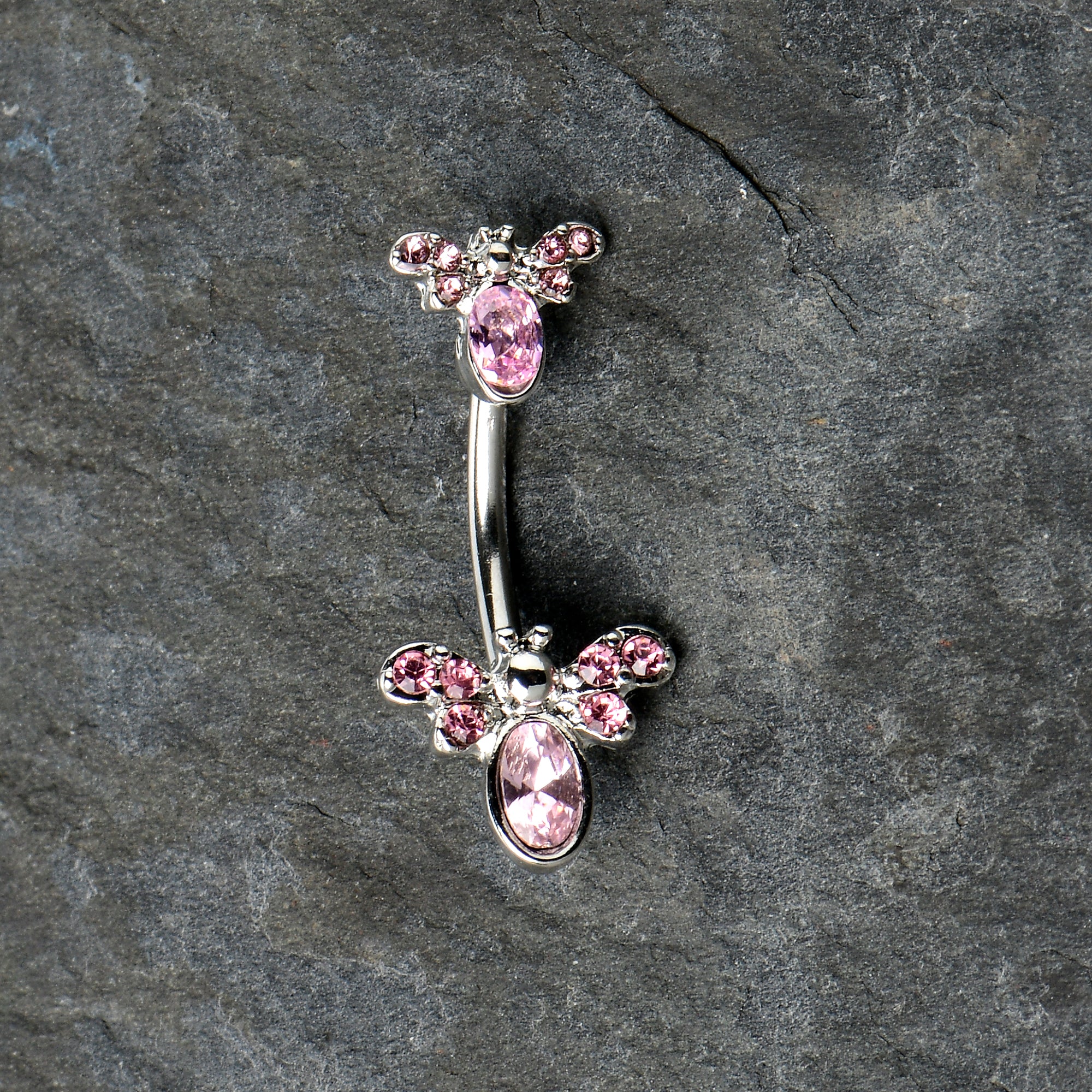 Pink Gem Fanciful Butterfly Double Mount Belly Ring - Image 7