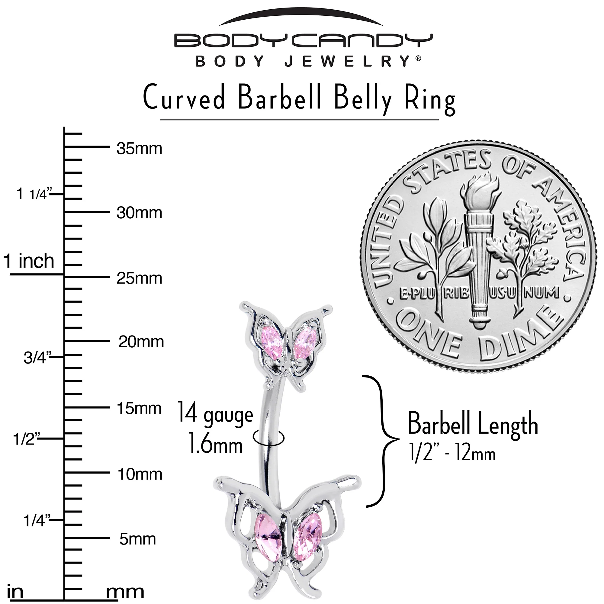 Pink Gem Fancy Fab Butterfly Double Mount Belly Ring - Image 6
