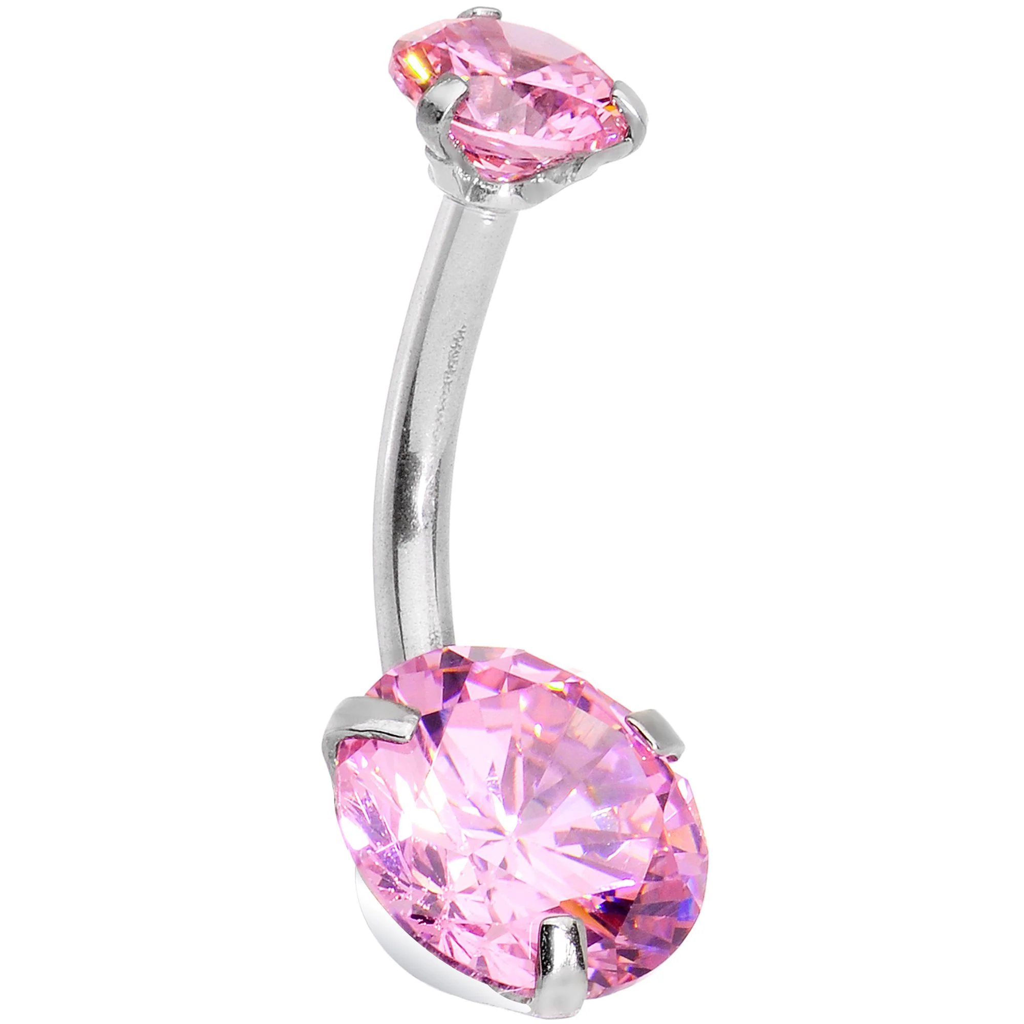 Pink Gem Feather Trio Dangle Belly Ring - Image 2