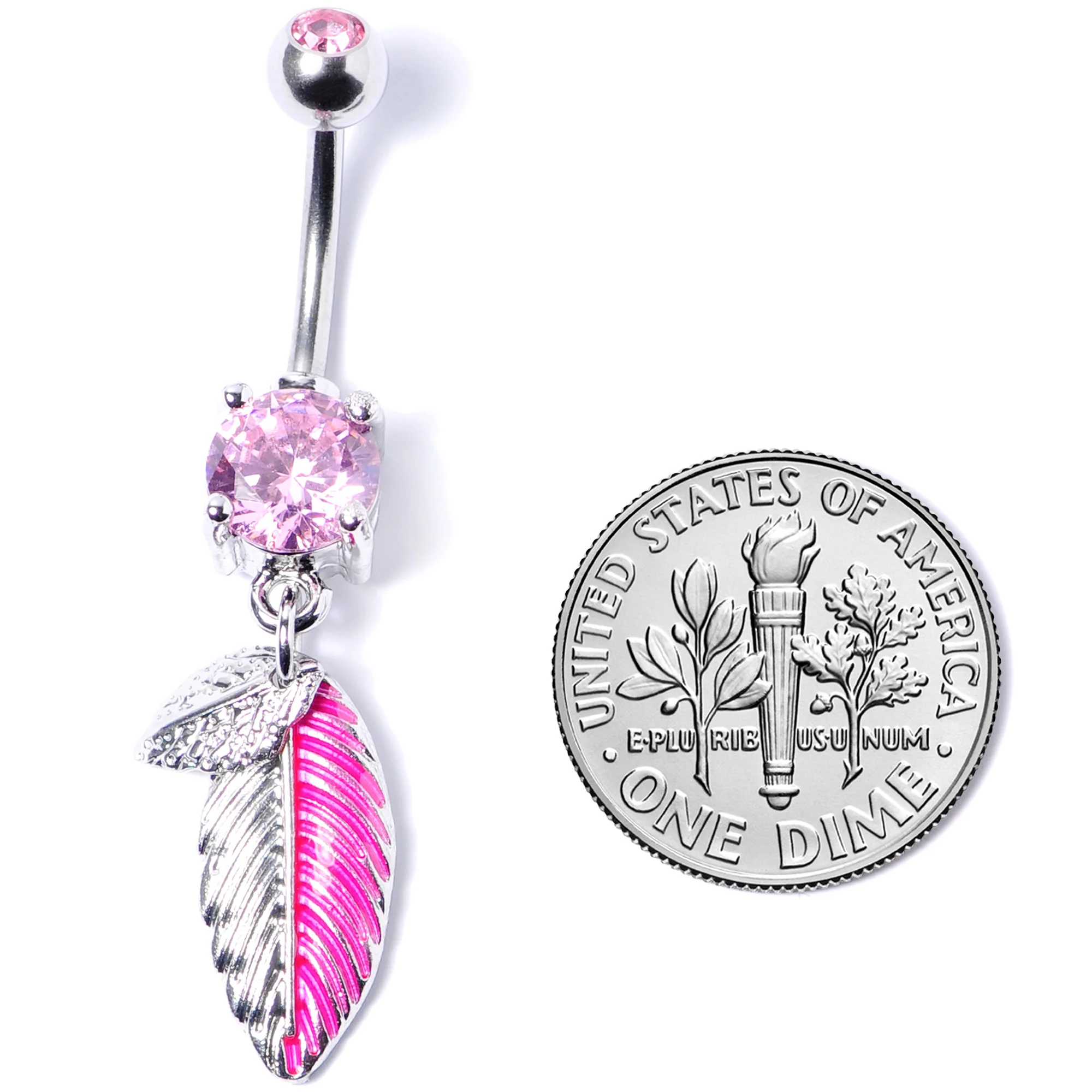 Pink Gem Feathers Southwestern Dangle Belly Ring - Image 5