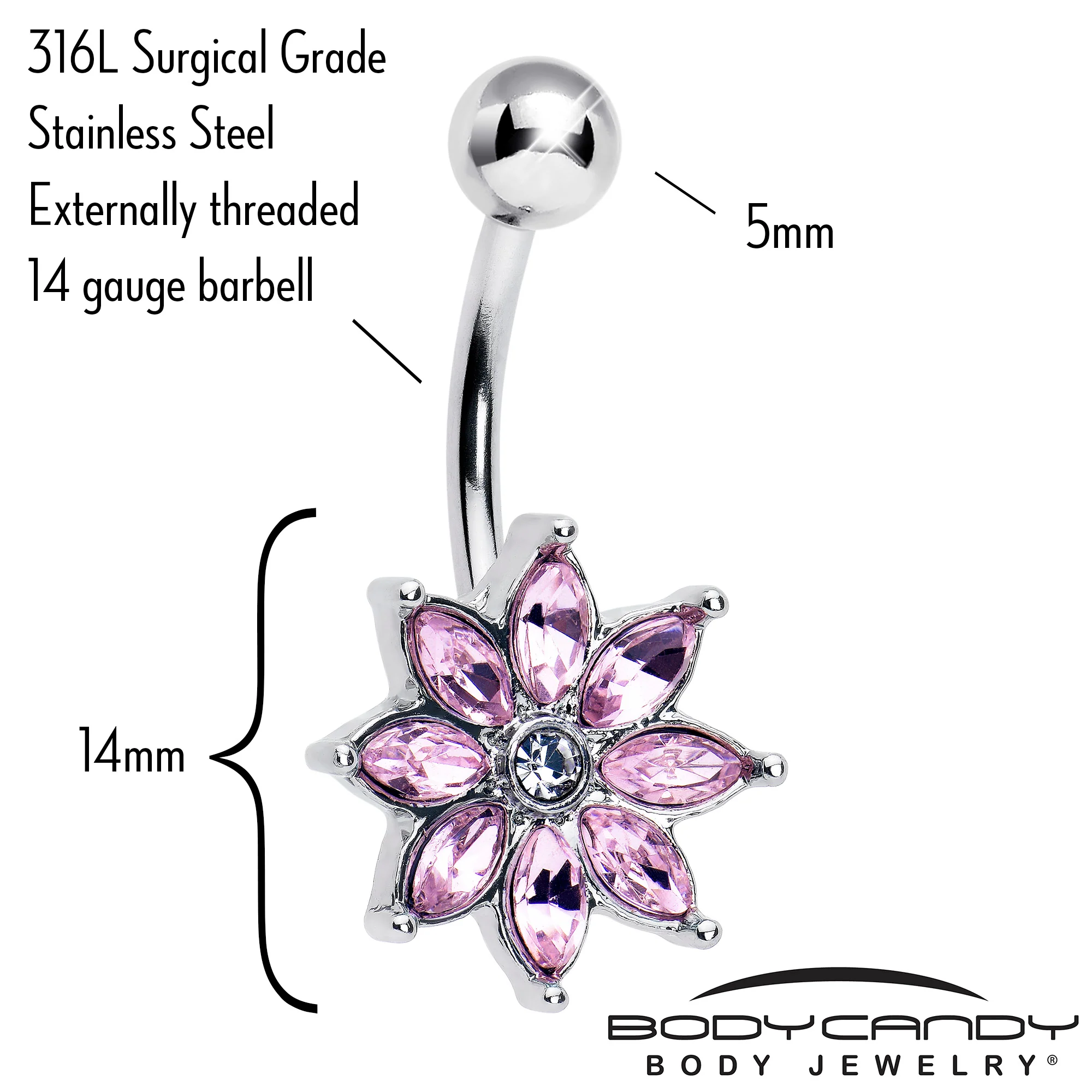 Pink Gem Flower Elegance Bloom Belly Ring - Image 2