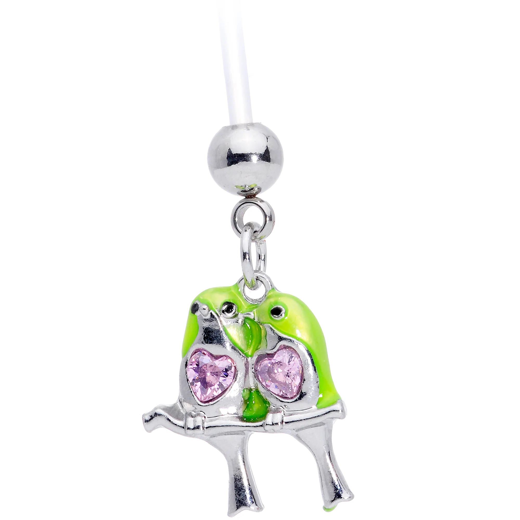 Pink Gem Green Little Lovebirds Twins Dangle Pregnancy Belly Ring - Image 3