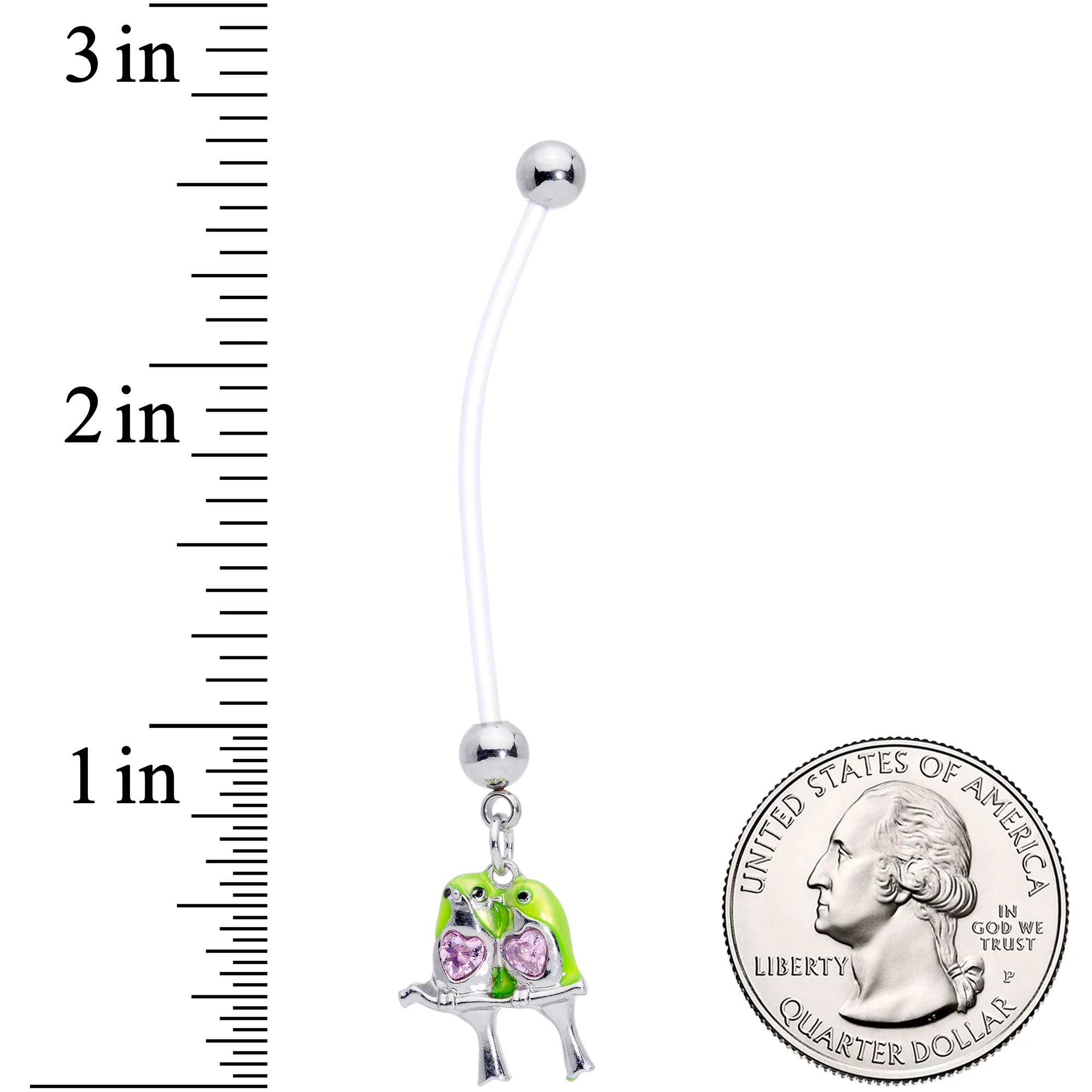 Pink Gem Green Little Lovebirds Twins Dangle Pregnancy Belly Ring - Image 4
