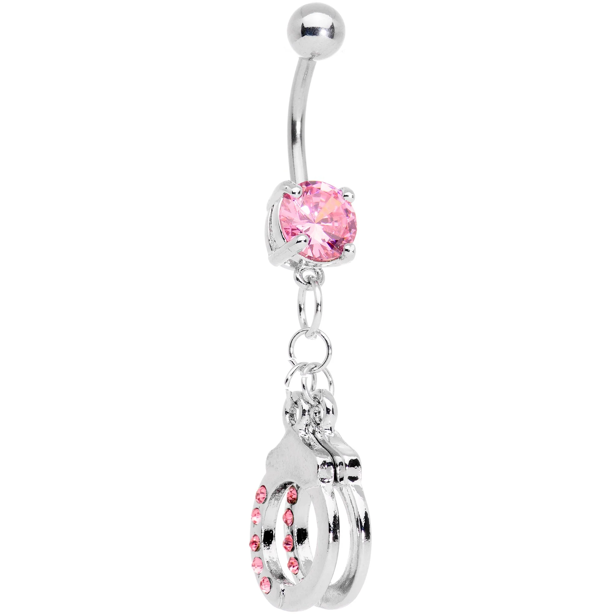 Pink Gem Kinky Cuffs Dangle Belly Ring - Image 2