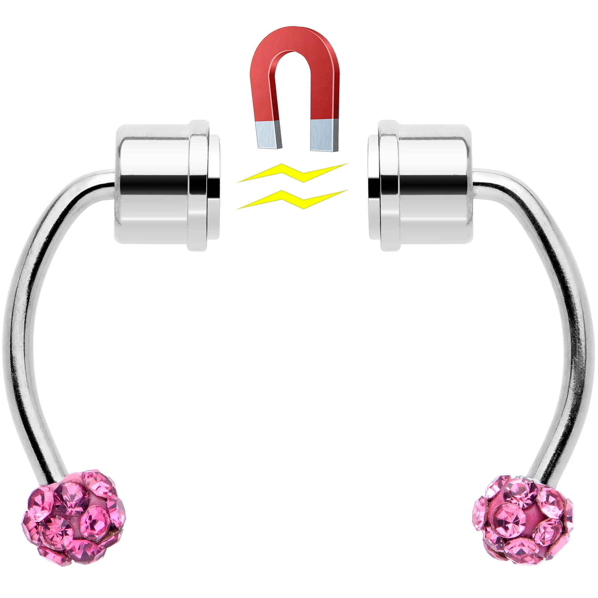 Pink Gem Magnetic Septum Ring Horseshoe Non-Pierced Fake Nose Ring Set - Image 4