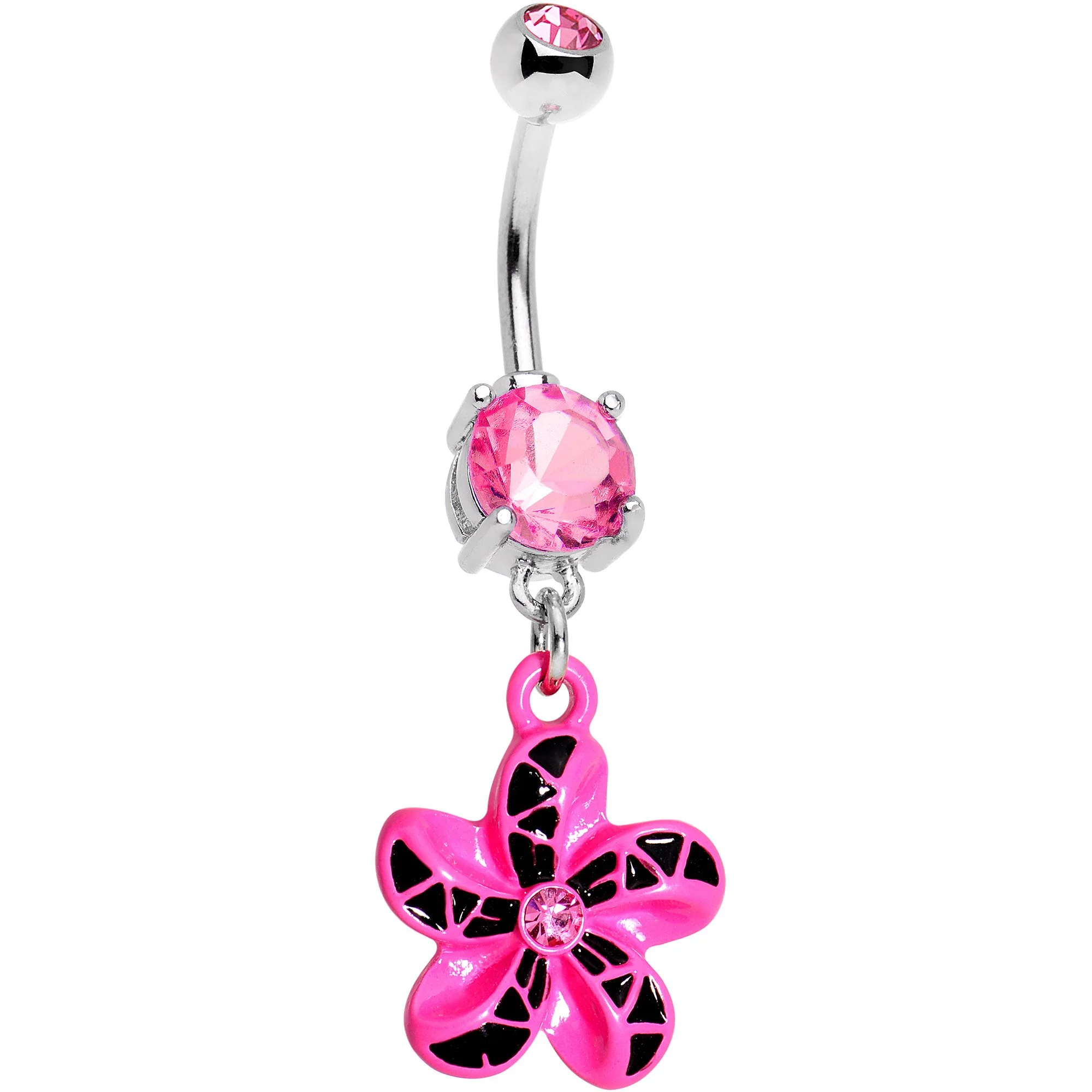 Pink Gem Pink Black Swirl Pinwheel Dangle Belly Ring