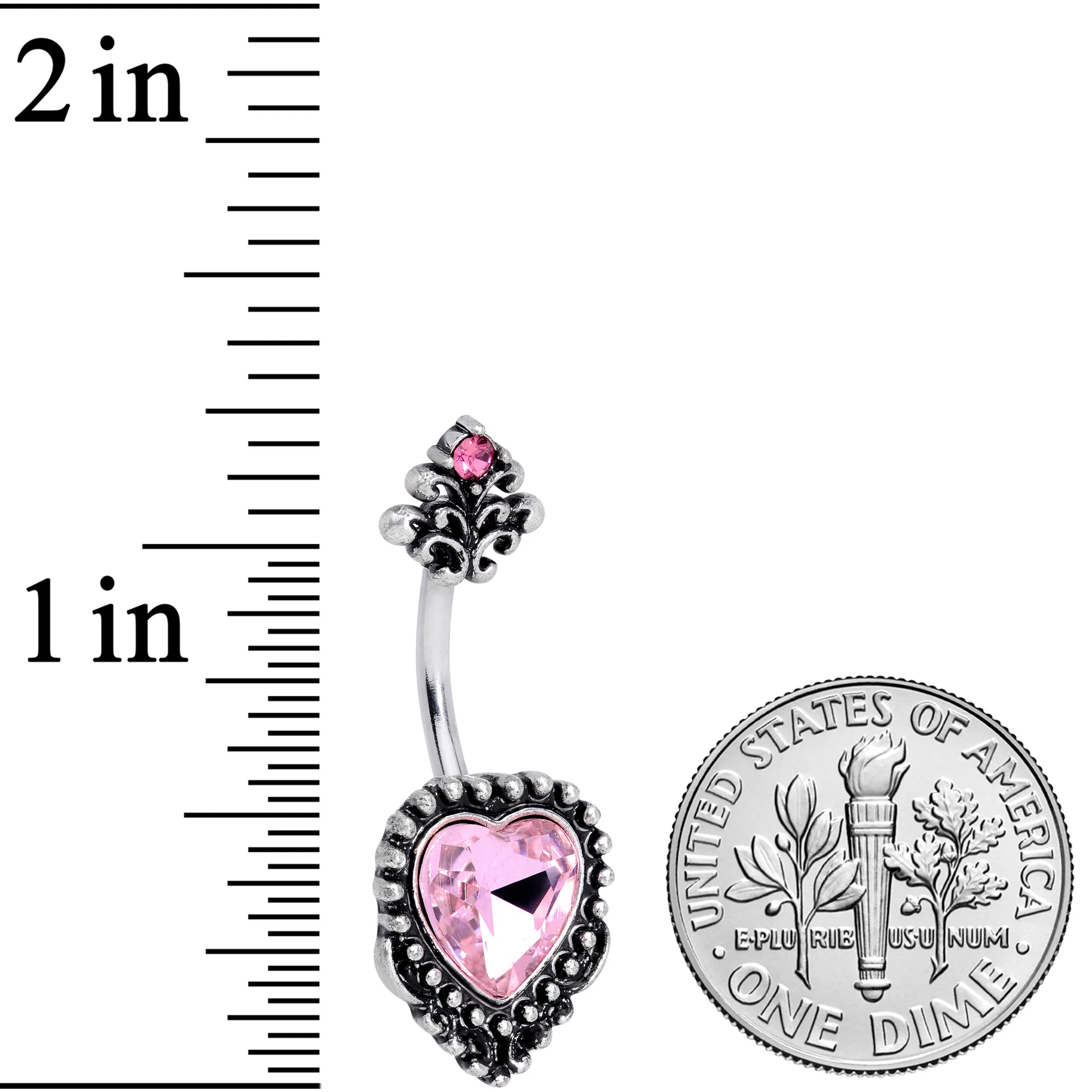 Pink Gem Regal Textured Heart Valentines Day Belly Ring - Image 2