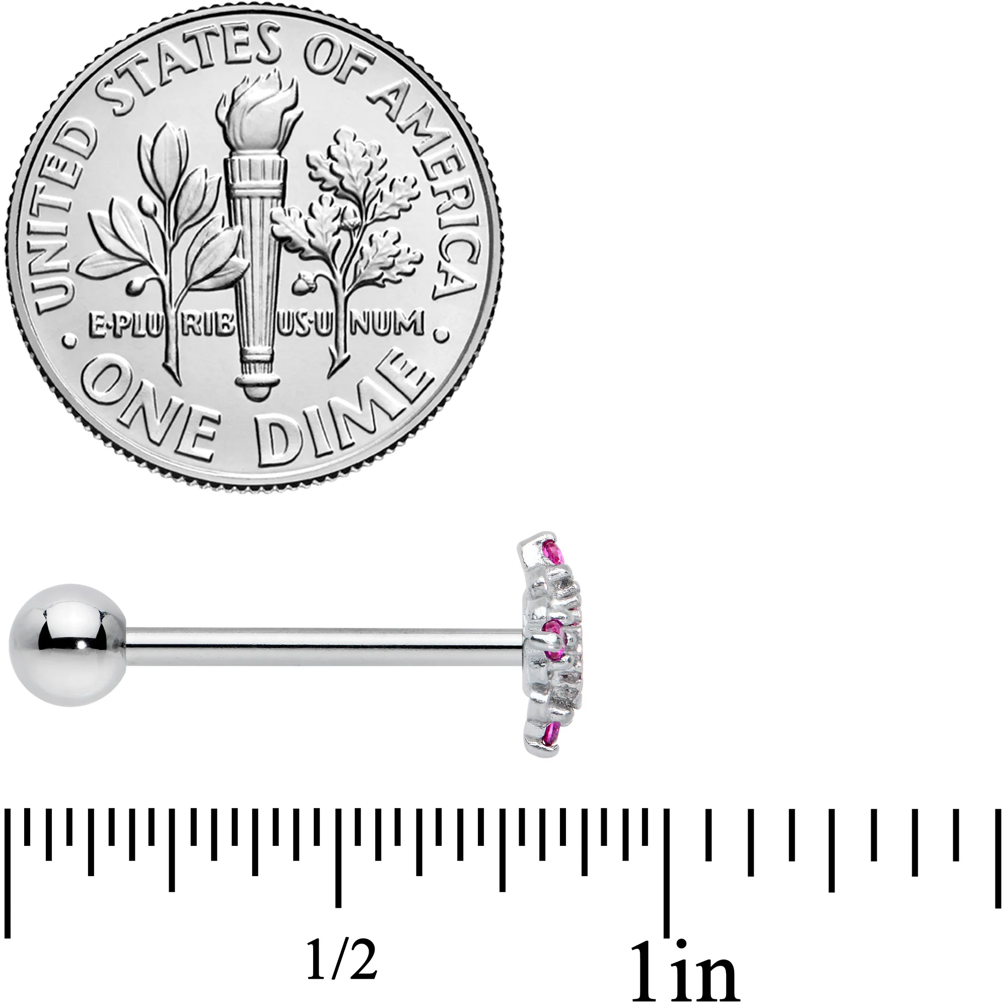 Pink Gem Rhombus Royale Barbell Tongue Ring - Image 4