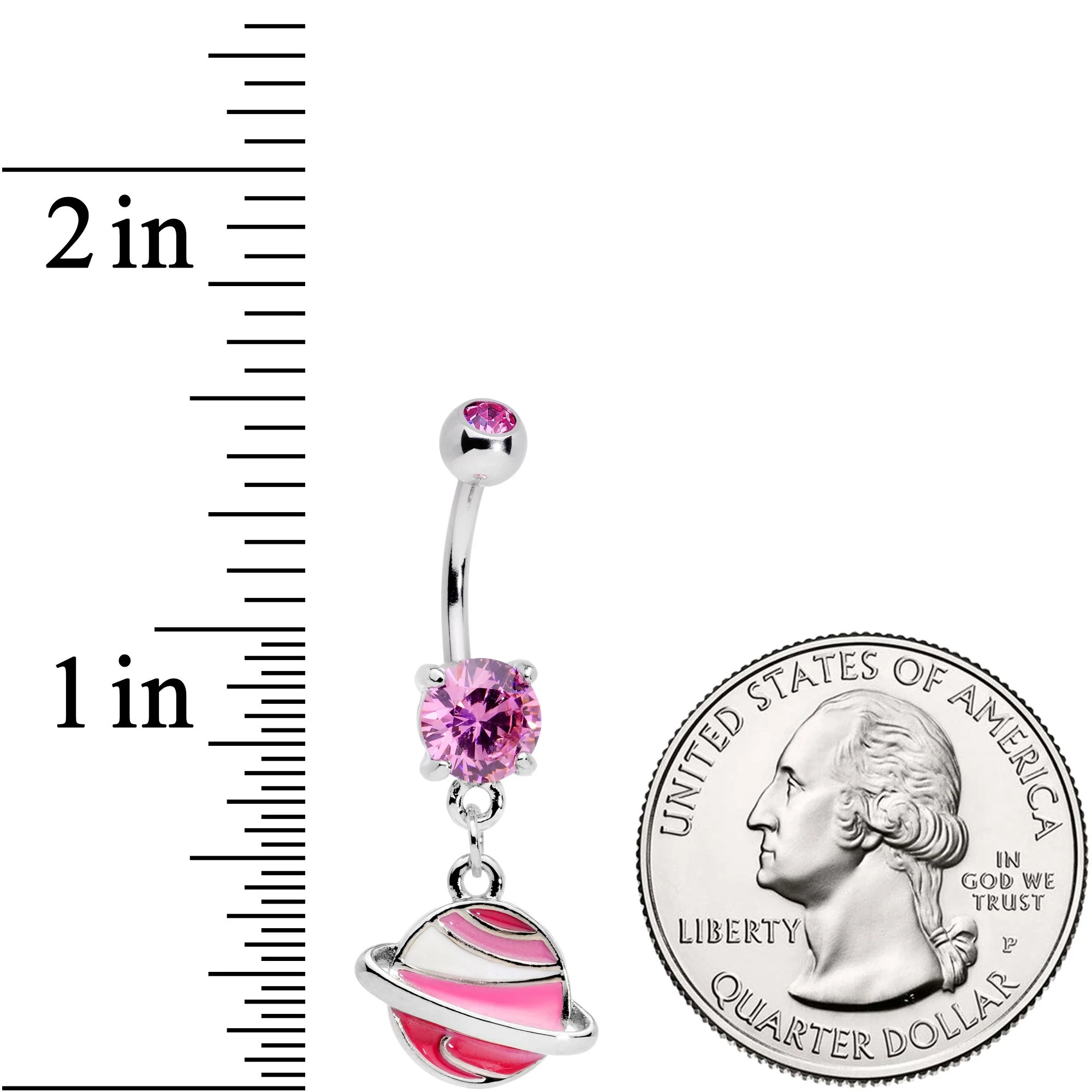 Pink Gem Rings Of Saturn Dangle Belly Ring - Image 2