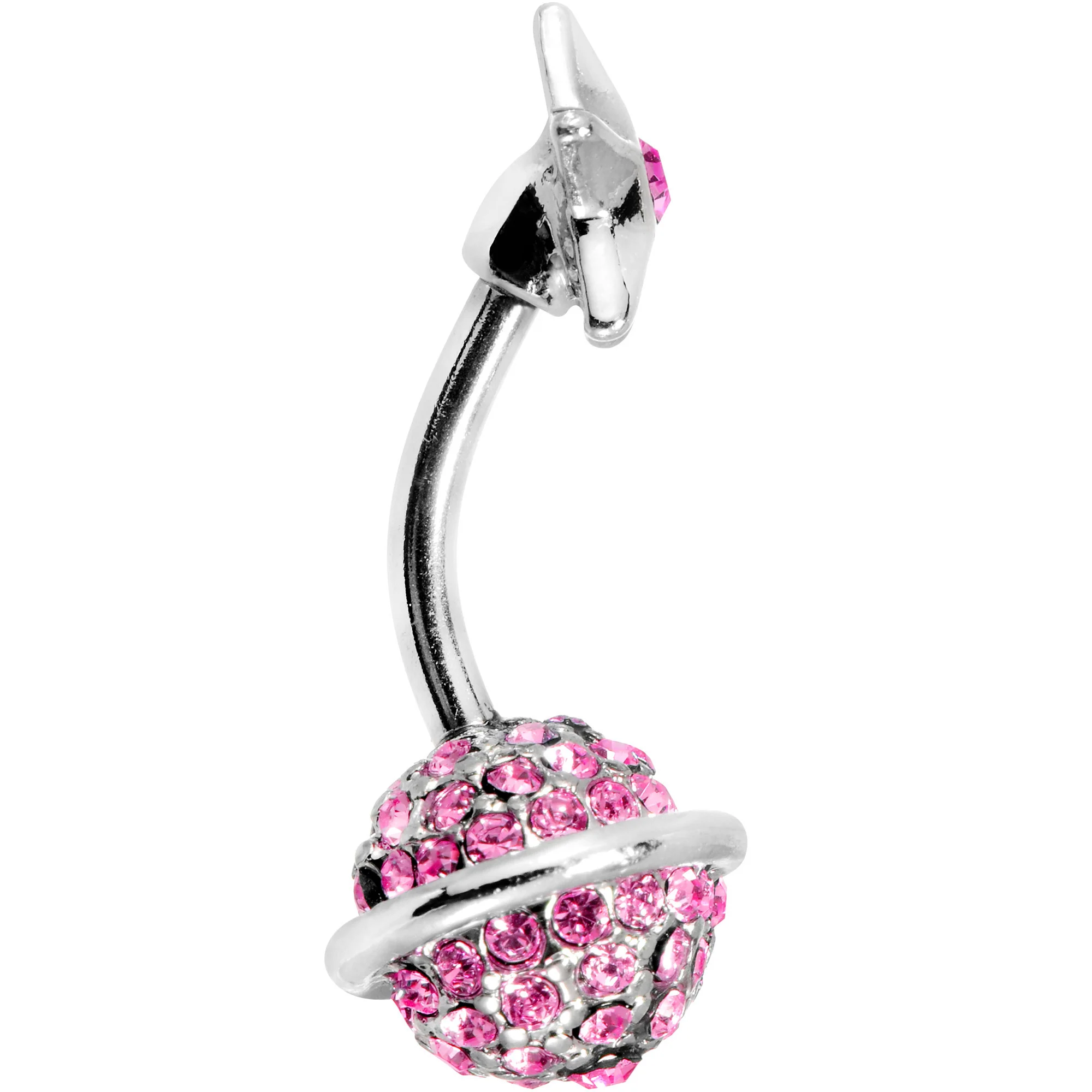 Pink Gem Rings of Saturn Planet and Star Double Mount Belly Ring - Image 2