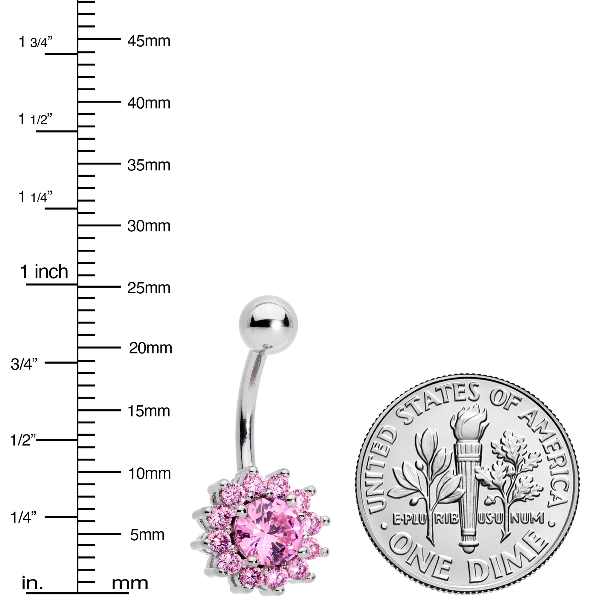 Pink Gem Rococo Flower Belly Ring - Image 2