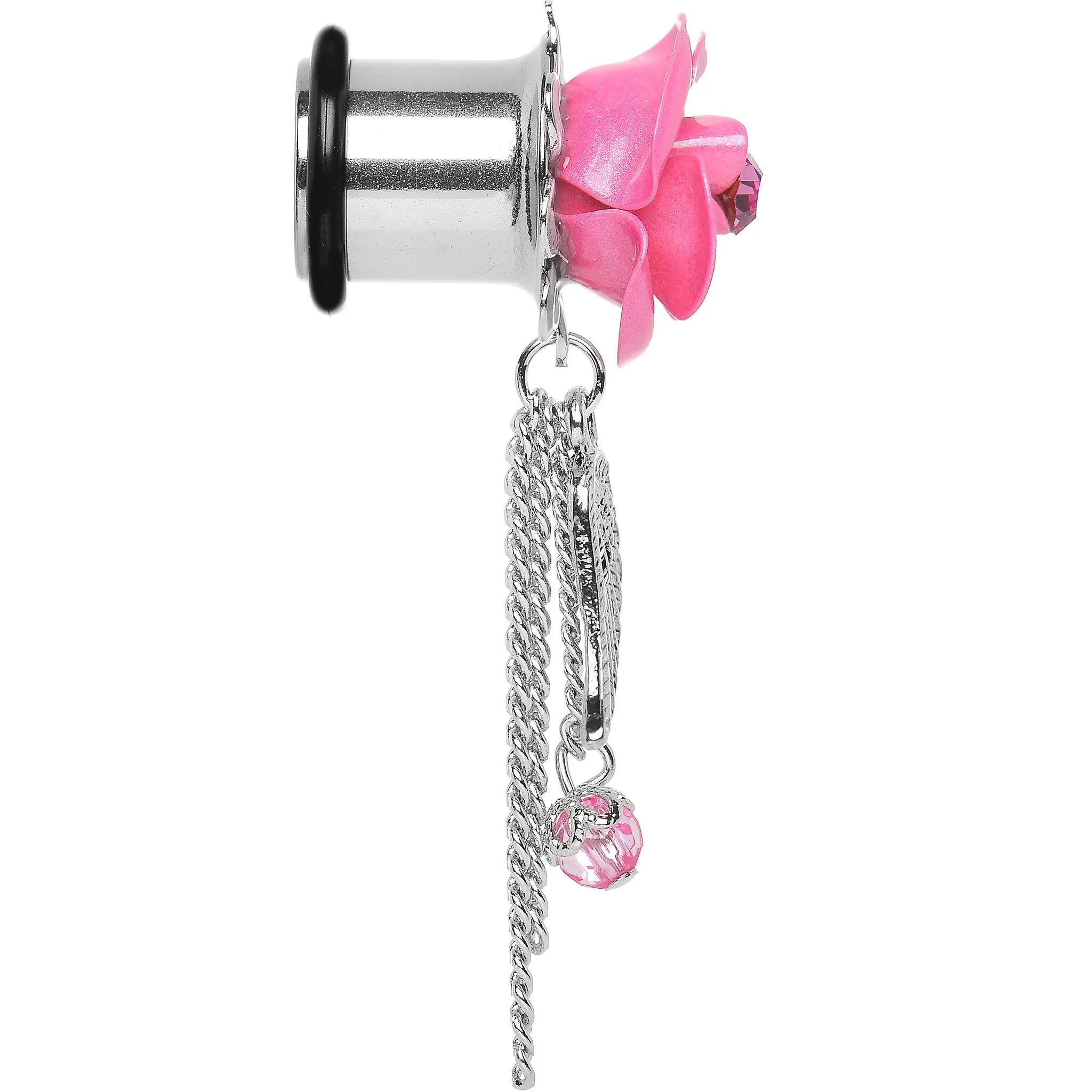 Pink Gem Rose Flower Angel Wing Dangle Plug Sizes 5mm to 12mm - Image 3