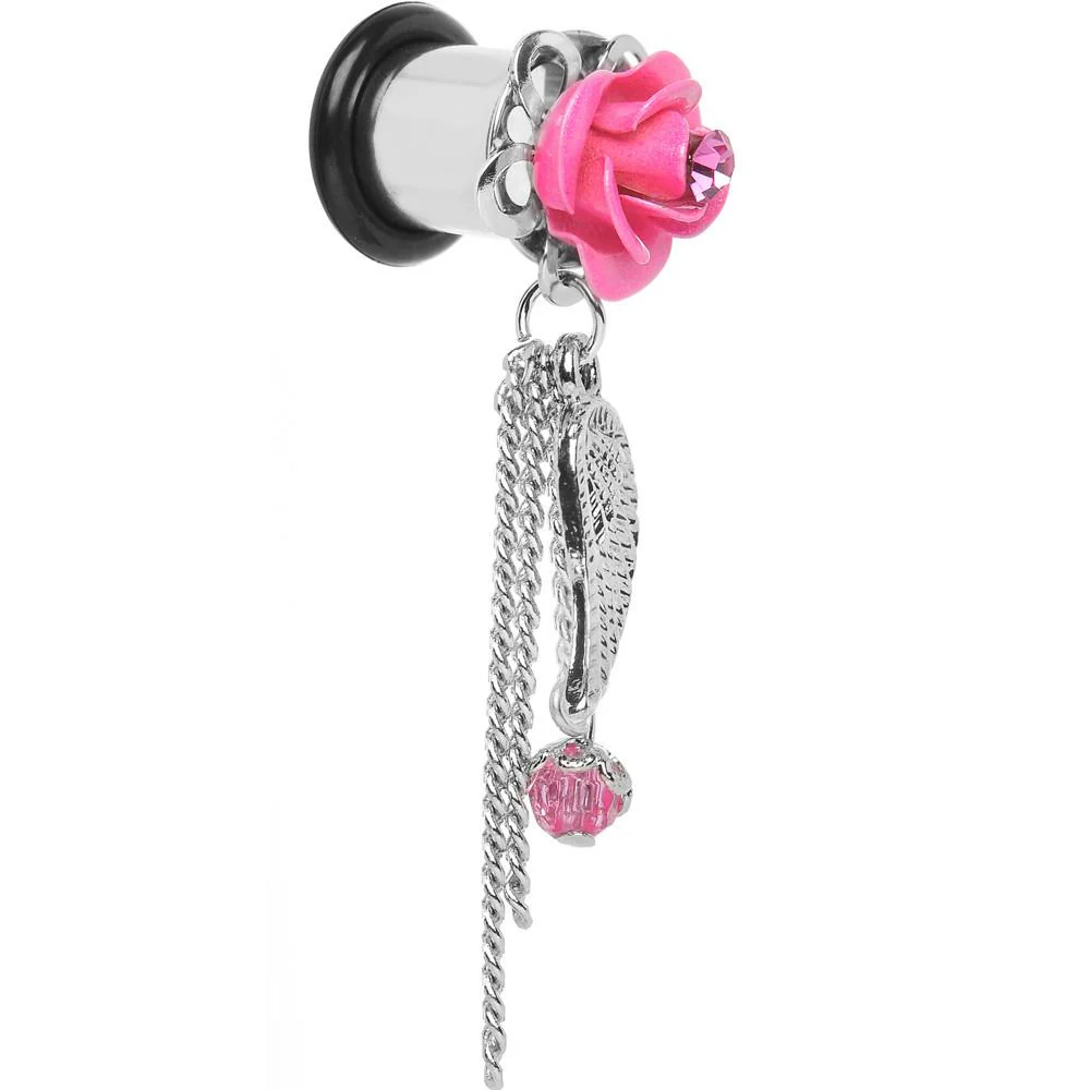 Pink Gem Rose Flower Angel Wing Dangle Plug Sizes 5mm to 12mm - Image 5