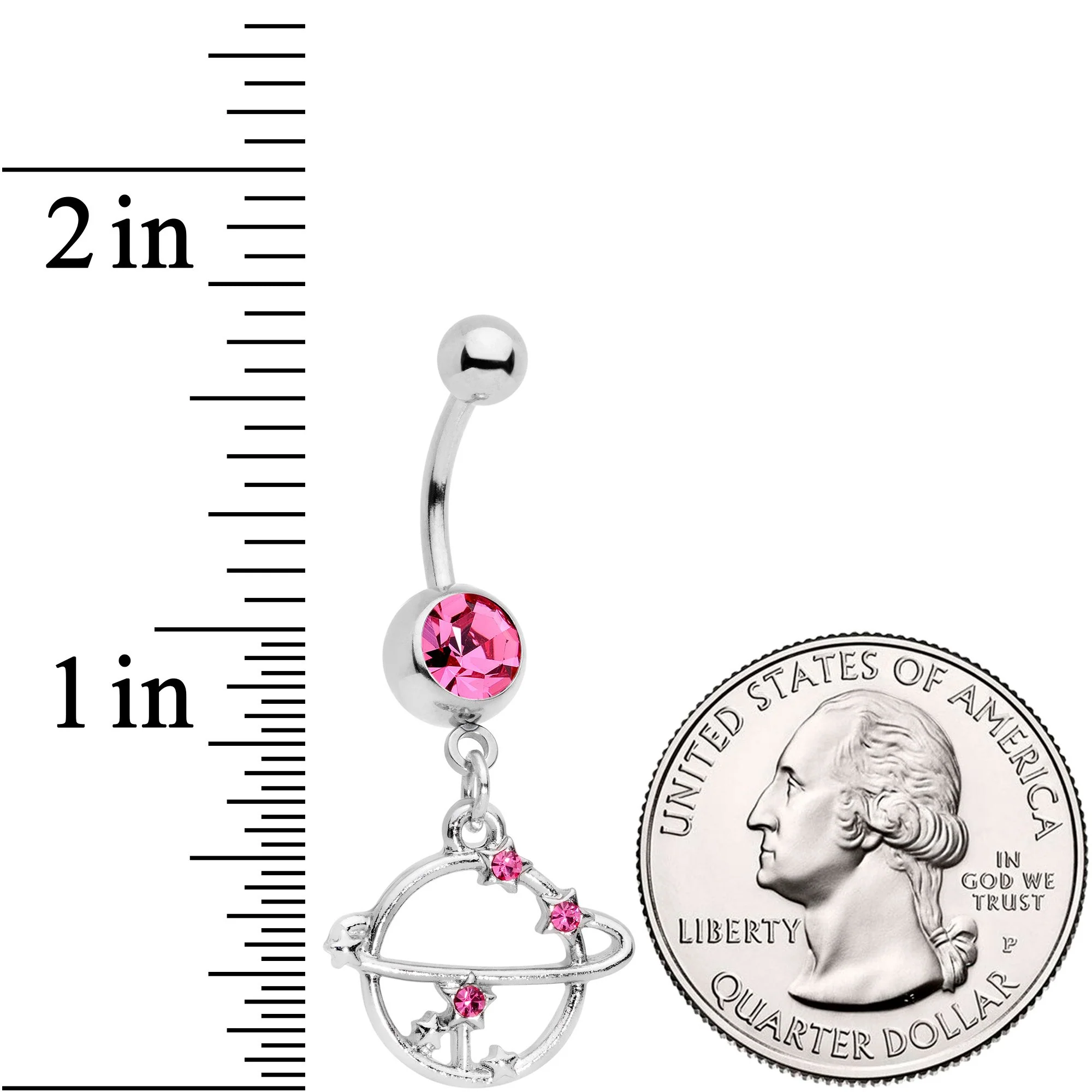 Pink Gem Saturn Among The Stars Dangle Belly Ring - Image 2