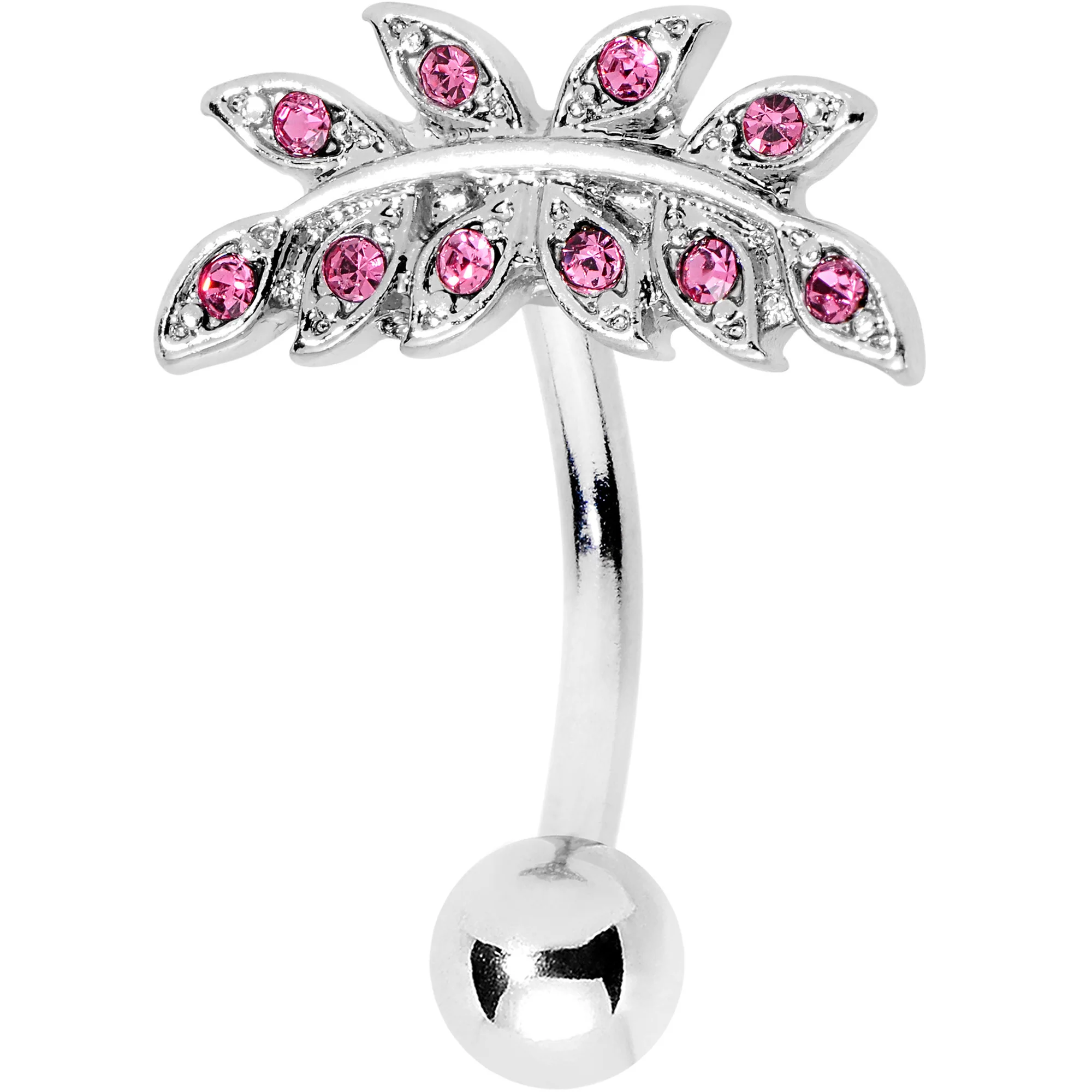 Pink Gem Sprouting Ivy Leaf Belly Ring - Image 2
