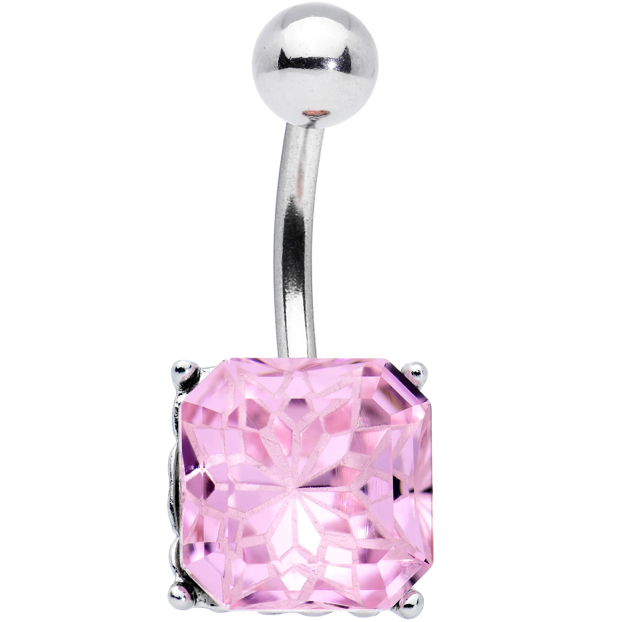 Pink Gem Square Stylish Elegance Mandala Flower Belly Ring - Image 2